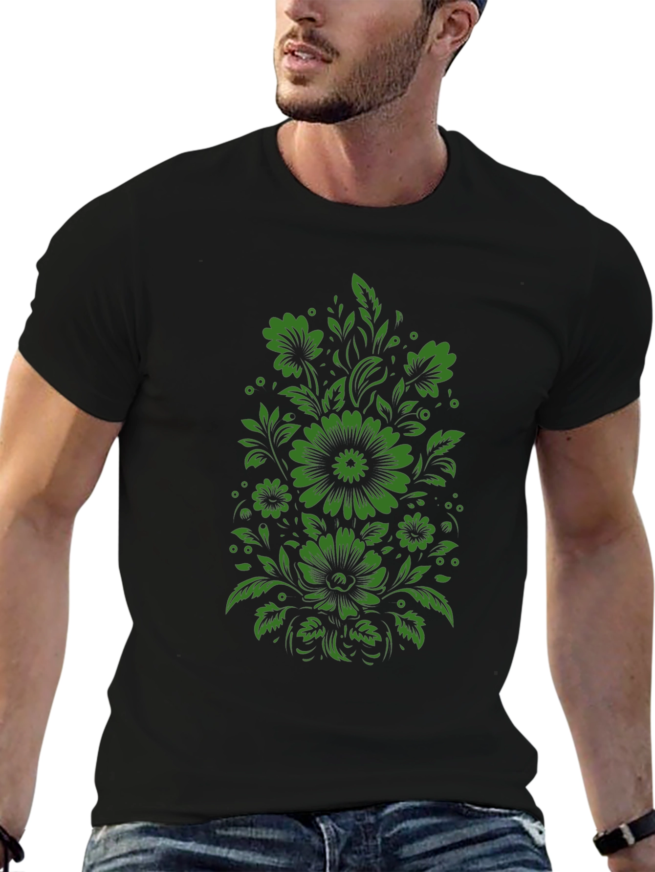 Floral Graphic Print Tee - Mens Black T-Shirt