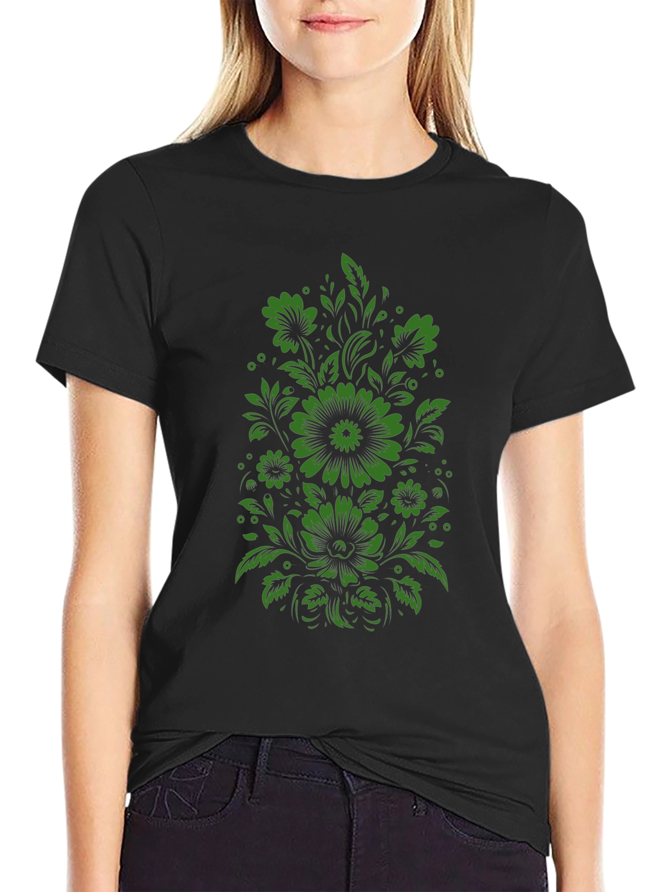 Floral Graphic Print Tee - Mens Black T-Shirt