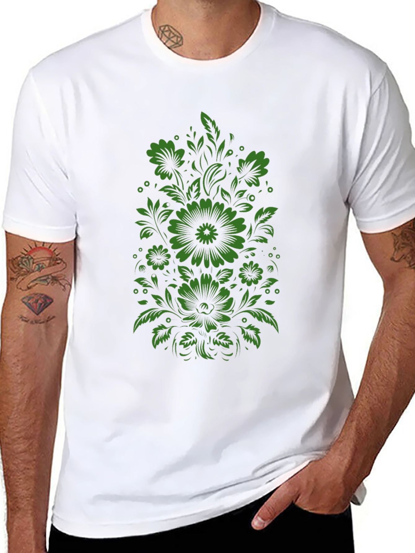 Floral Graphic Print Tee - Mens Black T-Shirt