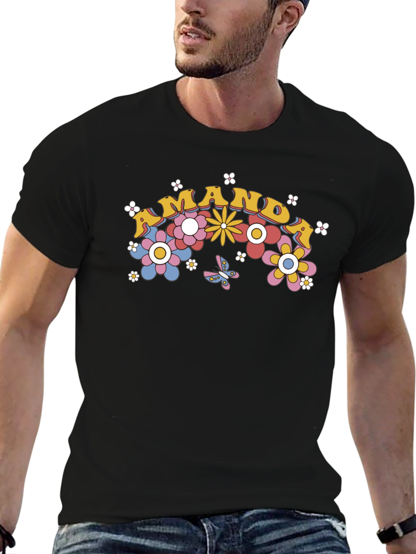Retro Floral Mama Graphic Tee - Black