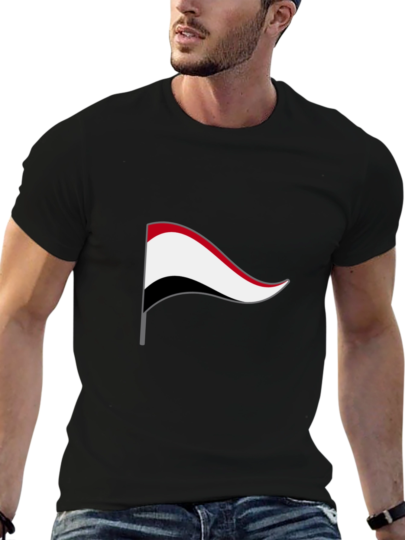 Yemen Flag Graphic Tee - Black Cotton T-Shirt