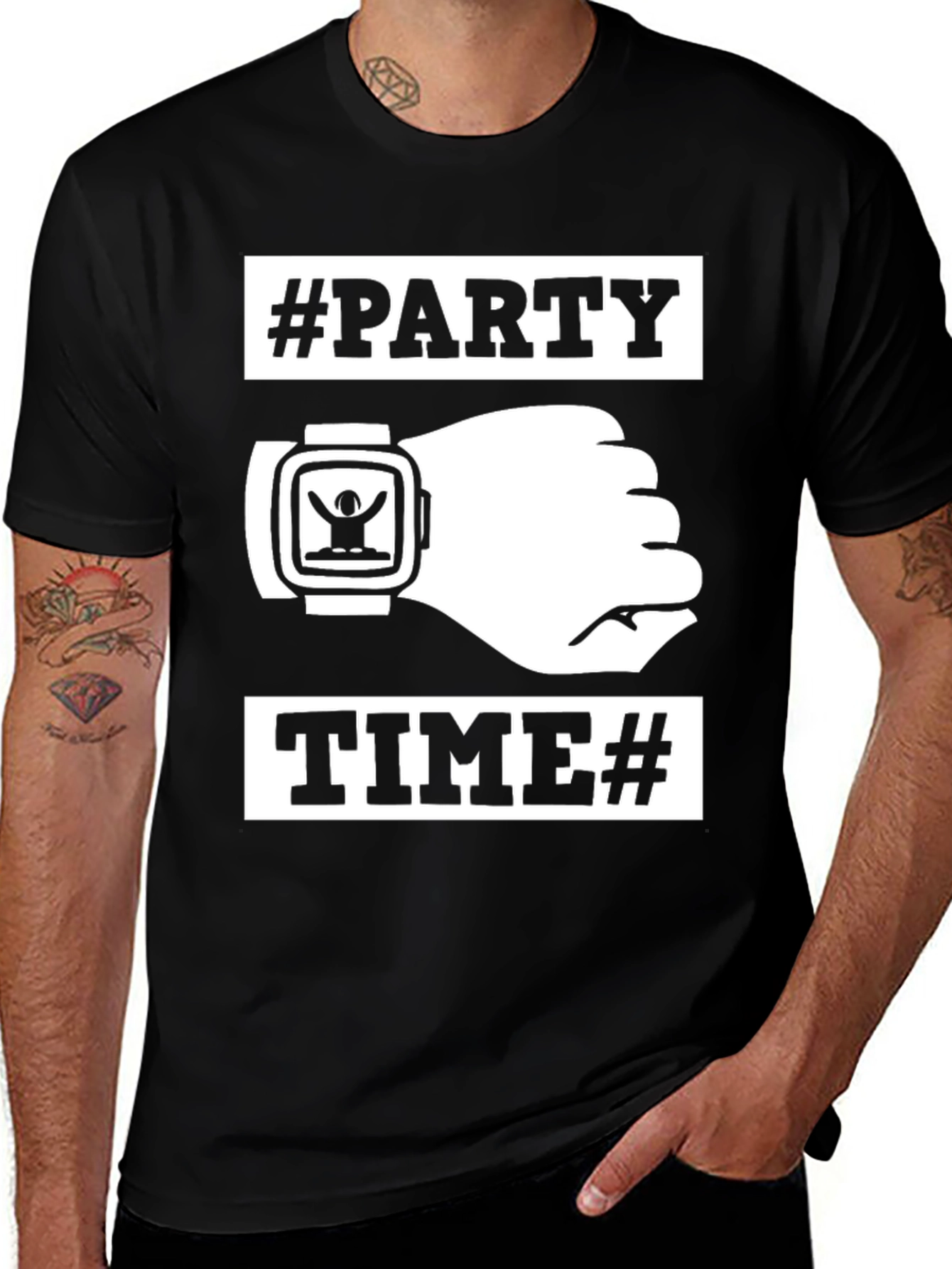 Party Time Black Graphic T-Shirt