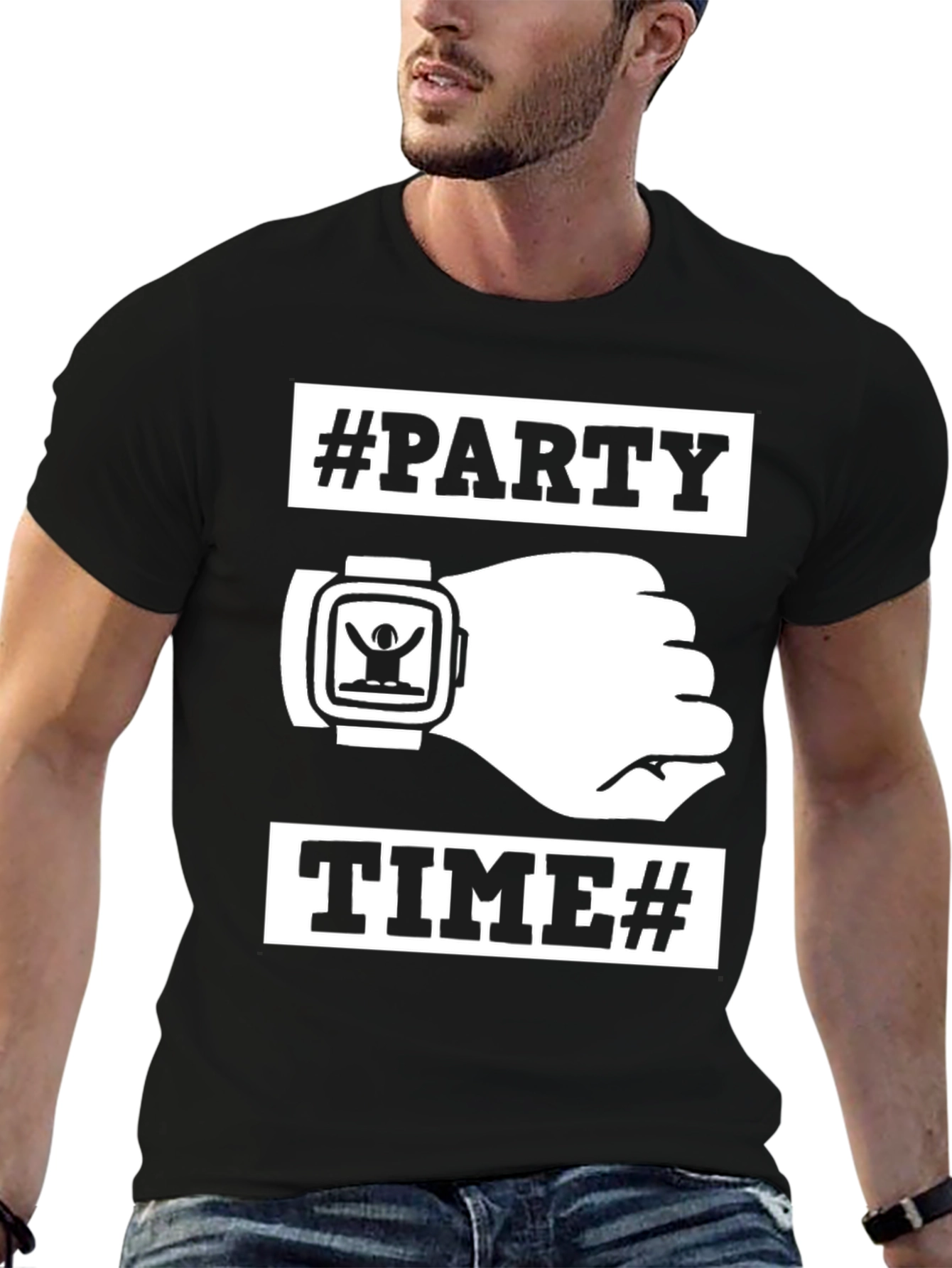 Party Time Black Graphic T-Shirt