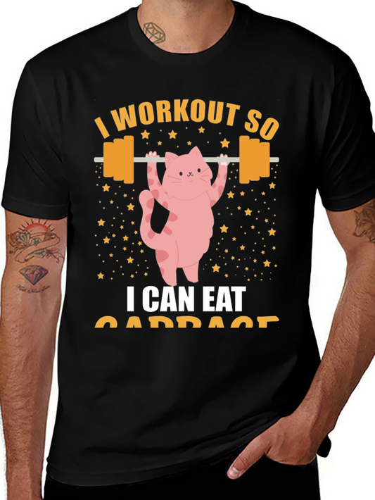Workout Cat T-Shirt - Eat Cabbage Funny Gym Shirt