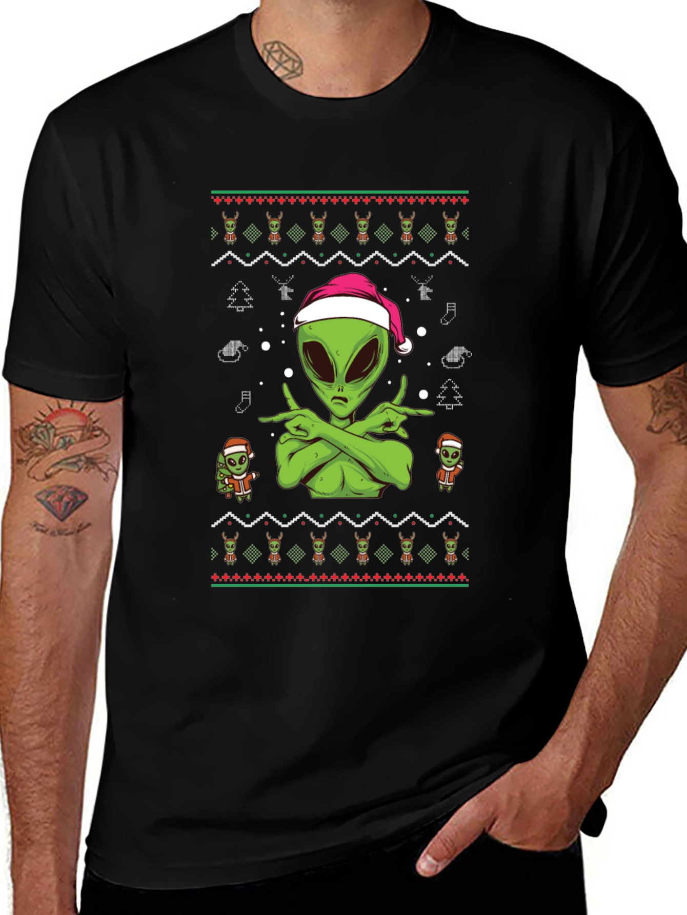 Alien Christmas Ugly Sweater Tee