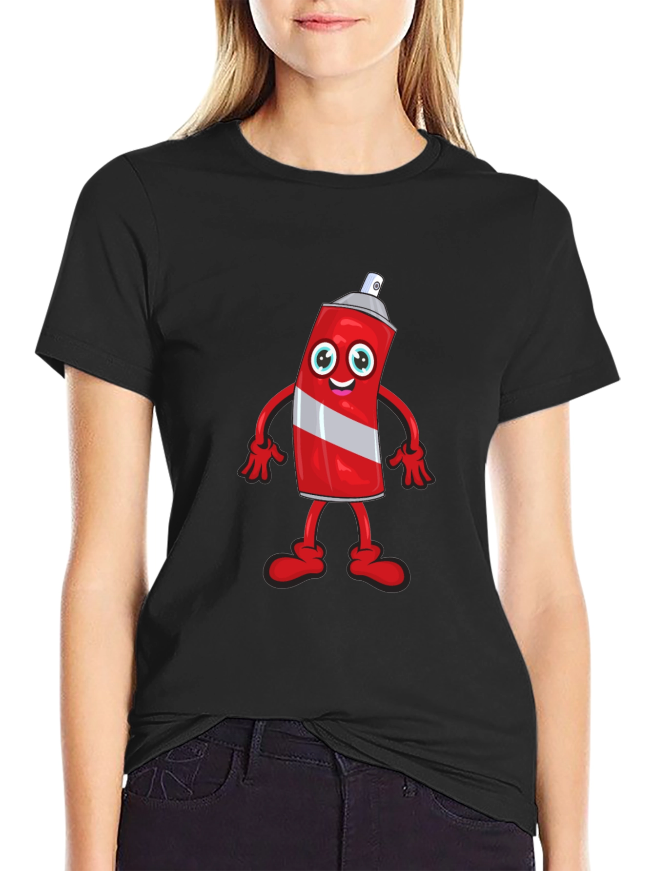 Cartoon Spray Paint Can Black T-Shirt
