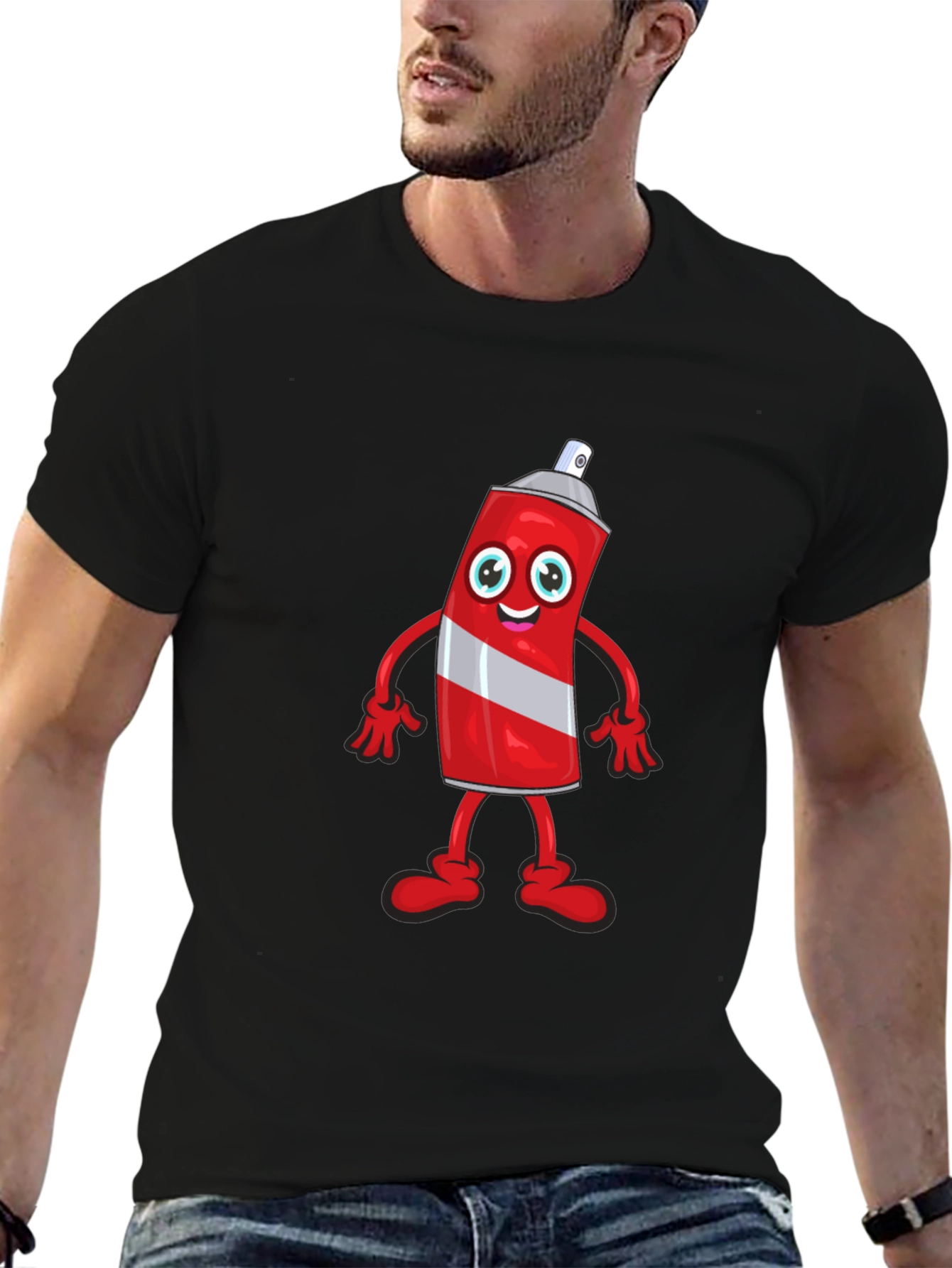 Cartoon Spray Paint Can Black T-Shirt