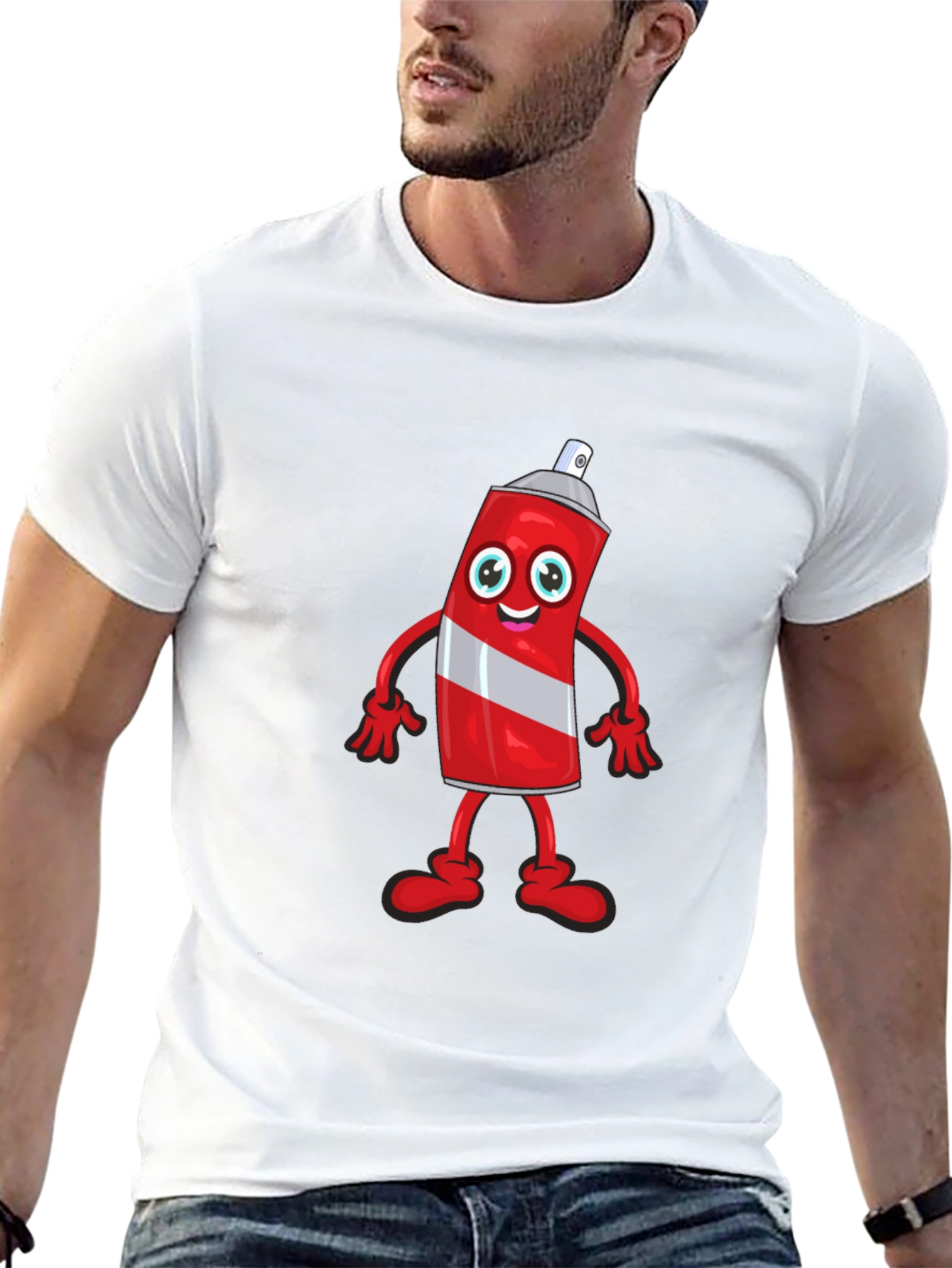 Cartoon Spray Paint Can Black T-Shirt