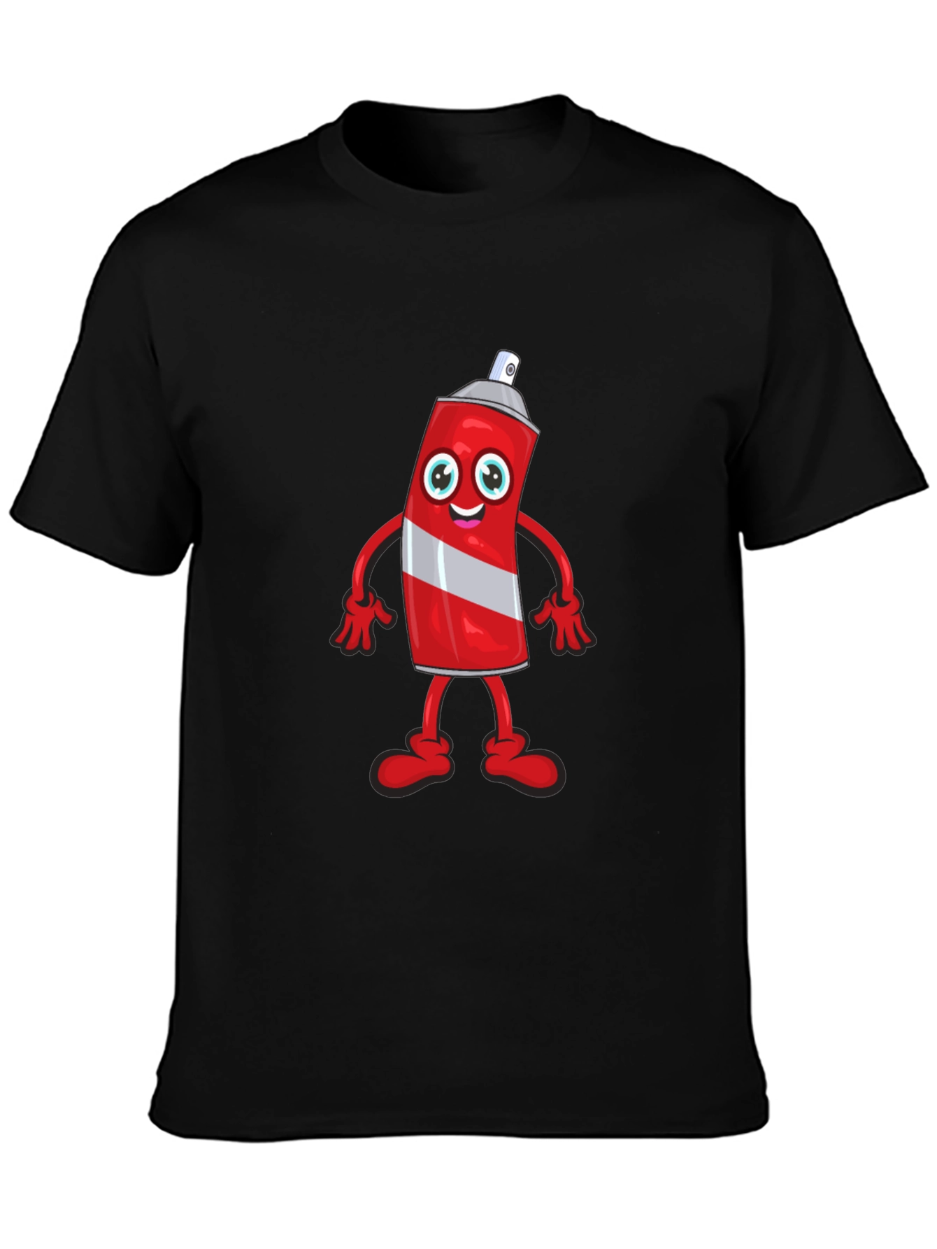 Cartoon Spray Paint Can Black T-Shirt