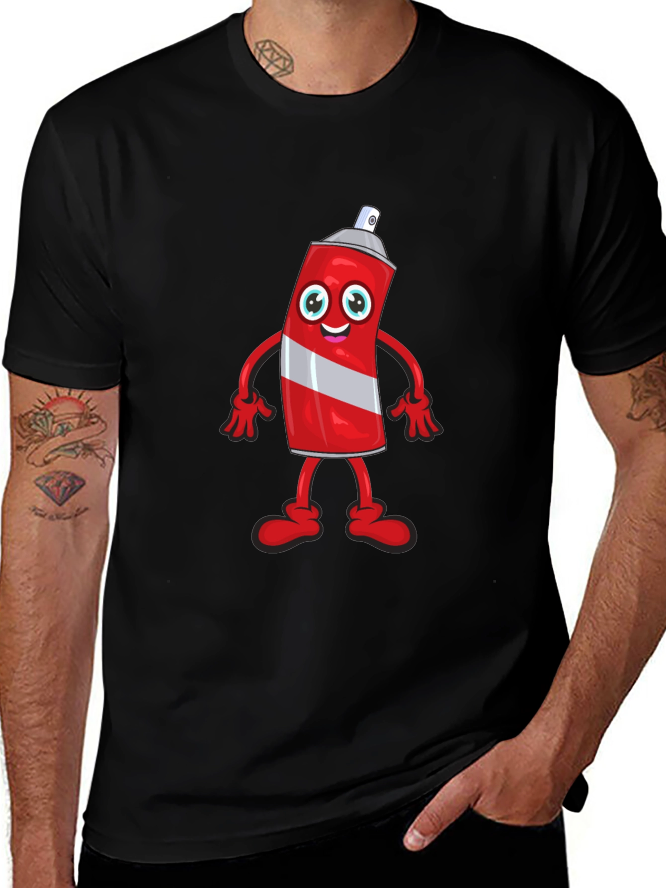 Cartoon Spray Paint Can Black T-Shirt