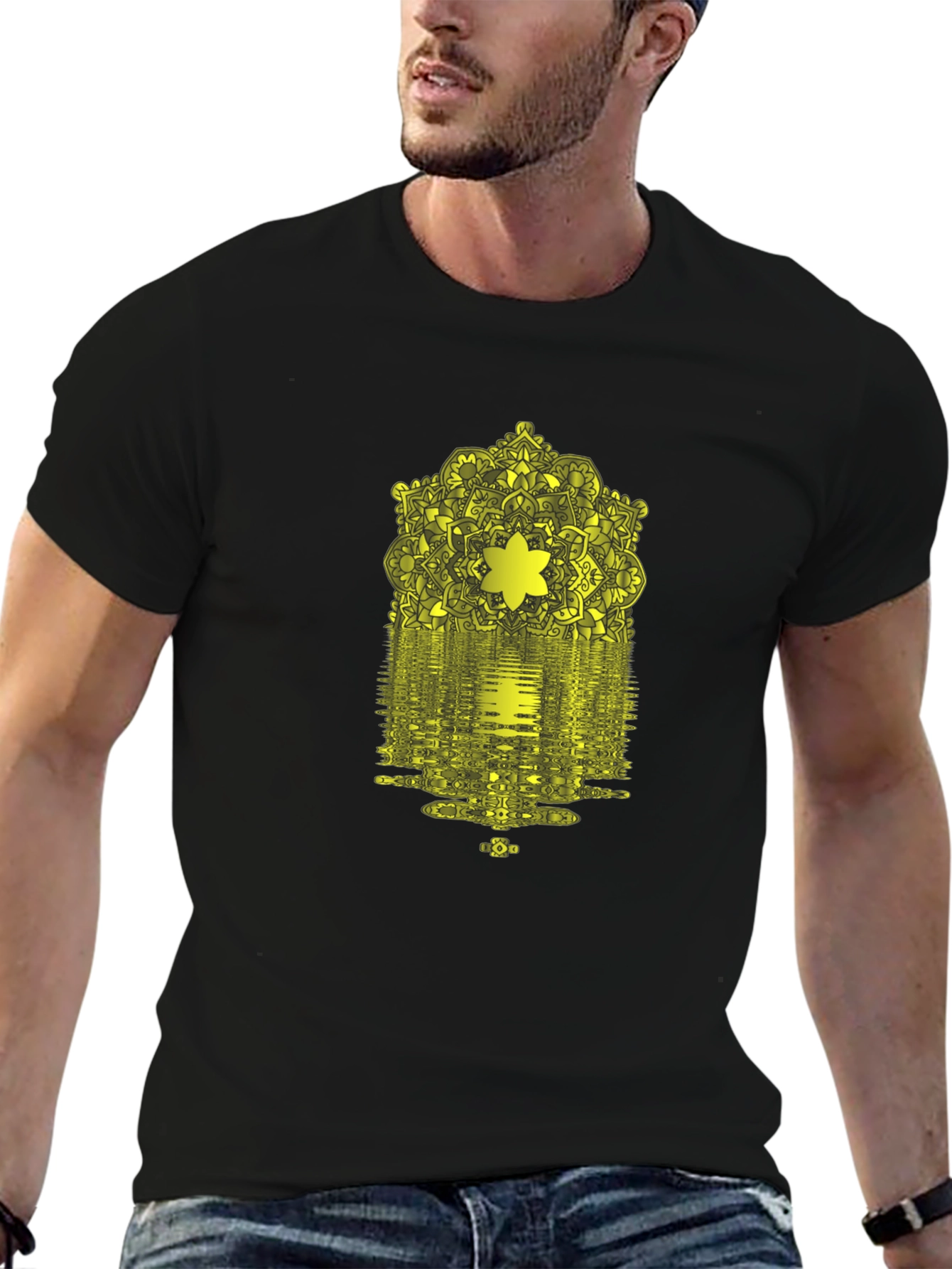 Abstract Geometric Print Black T-Shirt