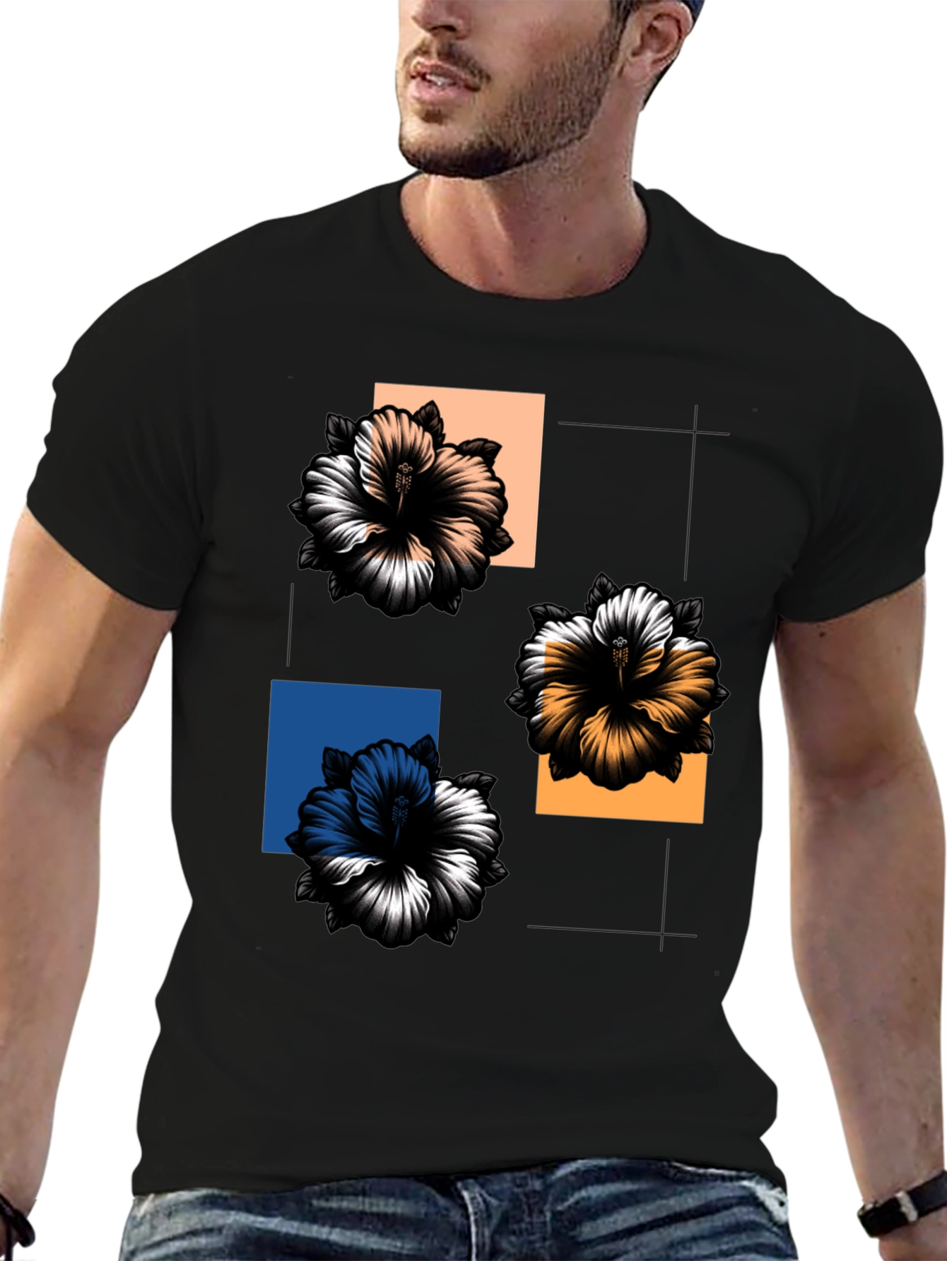 Floral Squares Graphic Tee - Modern Casual Style