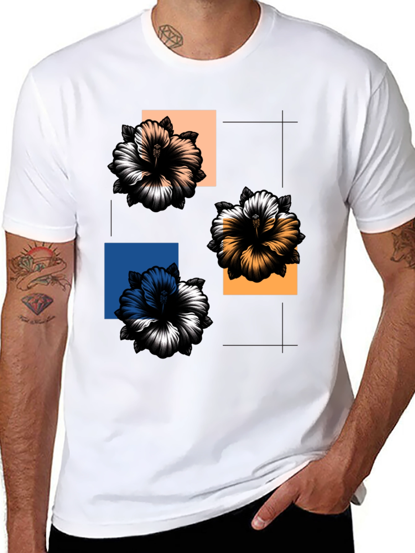 Floral Squares Graphic Tee - Modern Casual Style