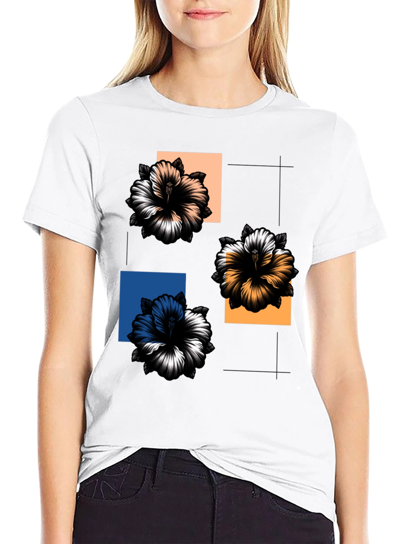 Floral Squares Graphic Tee - Modern Casual Style