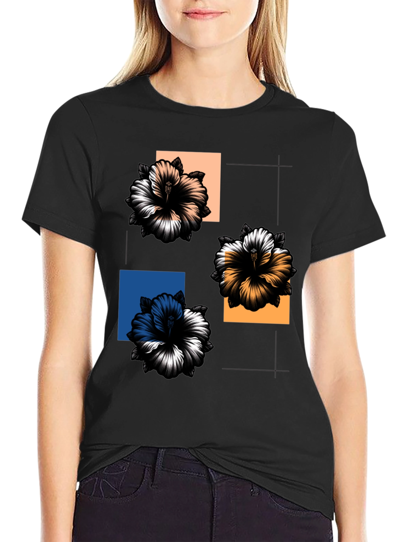 Floral Squares Graphic Tee - Modern Casual Style