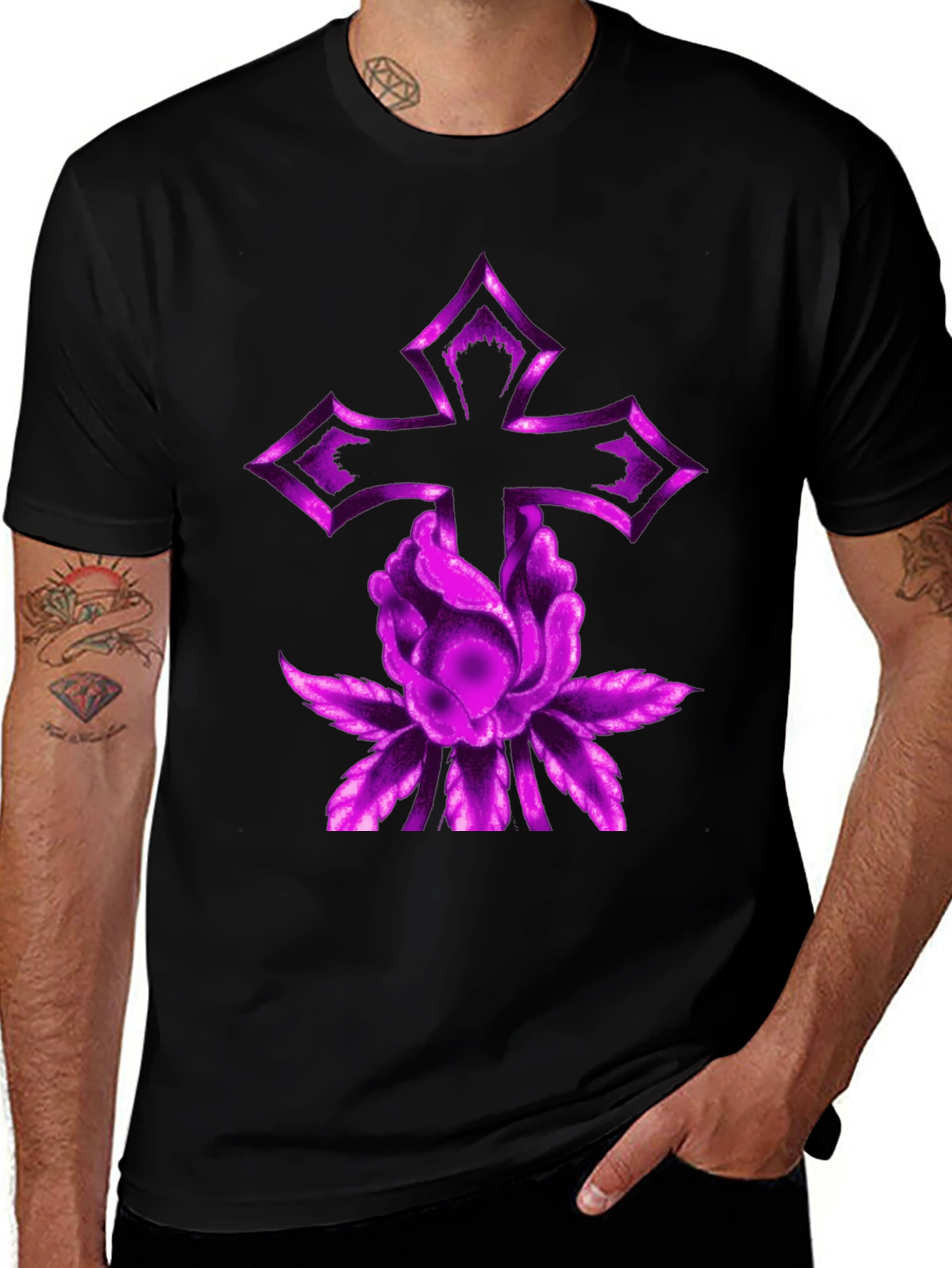 Purple Cross & Flower Graphic Tee
