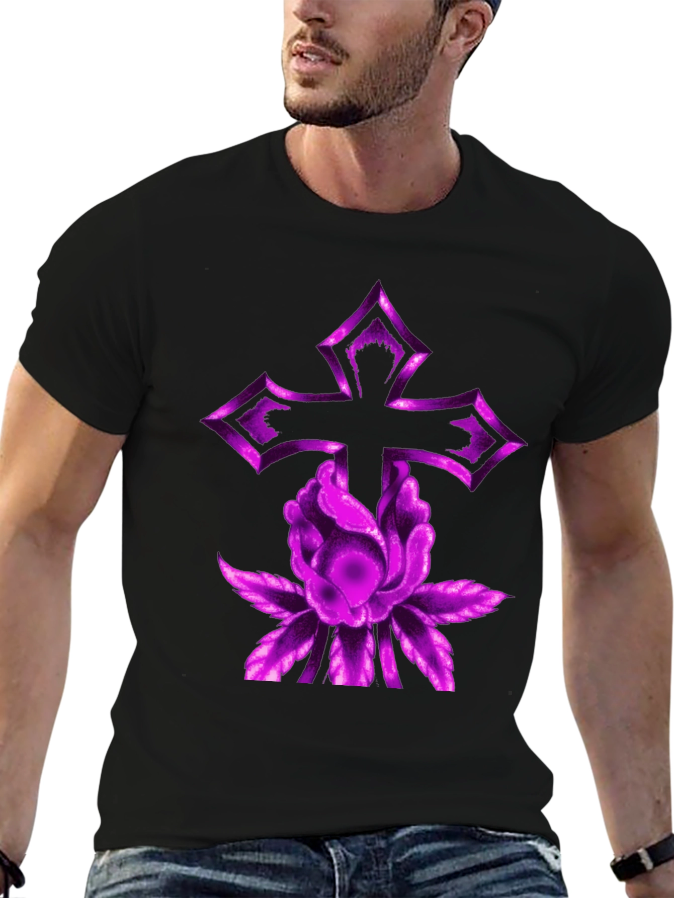 Purple Cross & Flower Graphic Tee