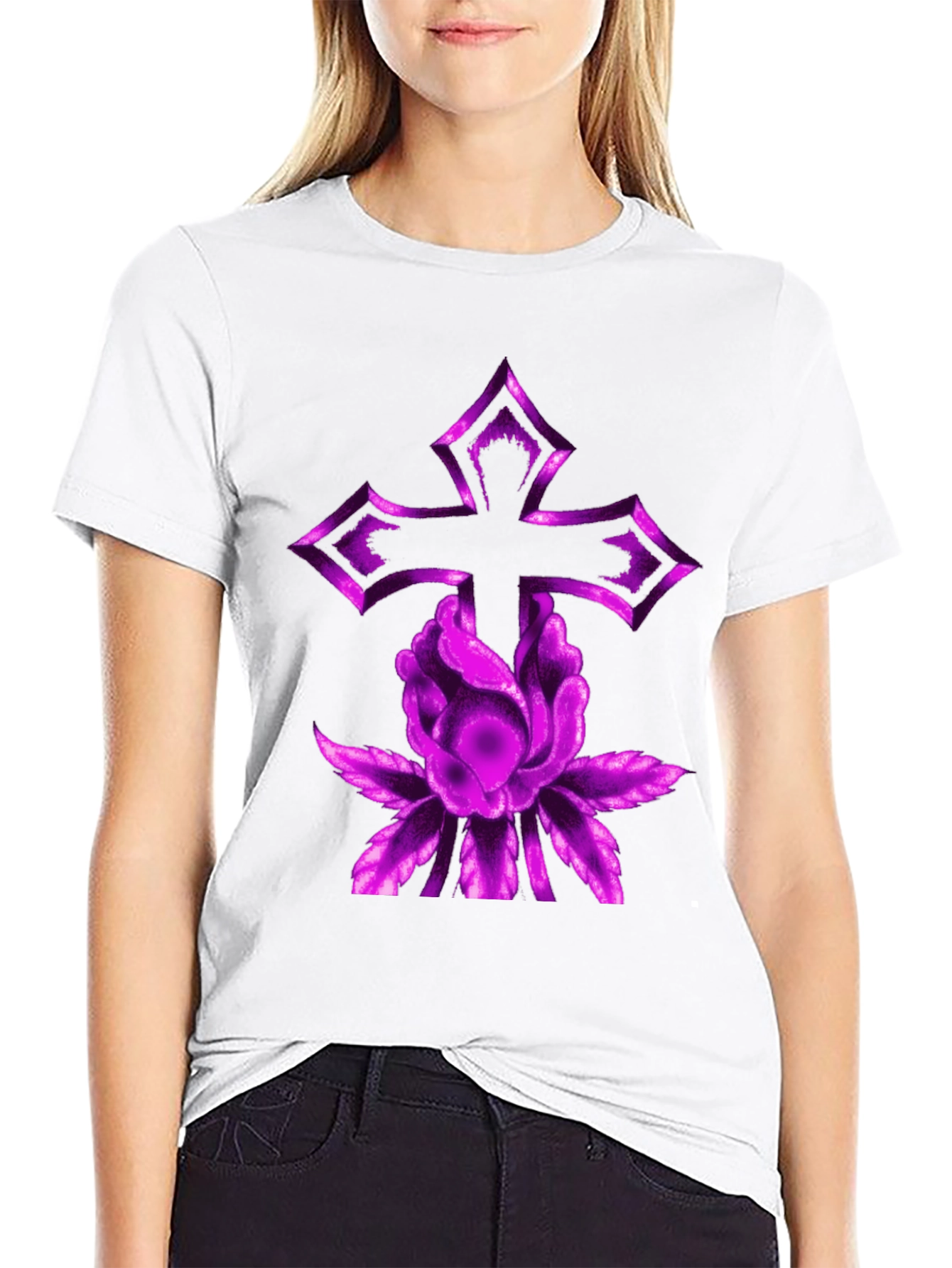 Purple Cross & Flower Graphic Tee