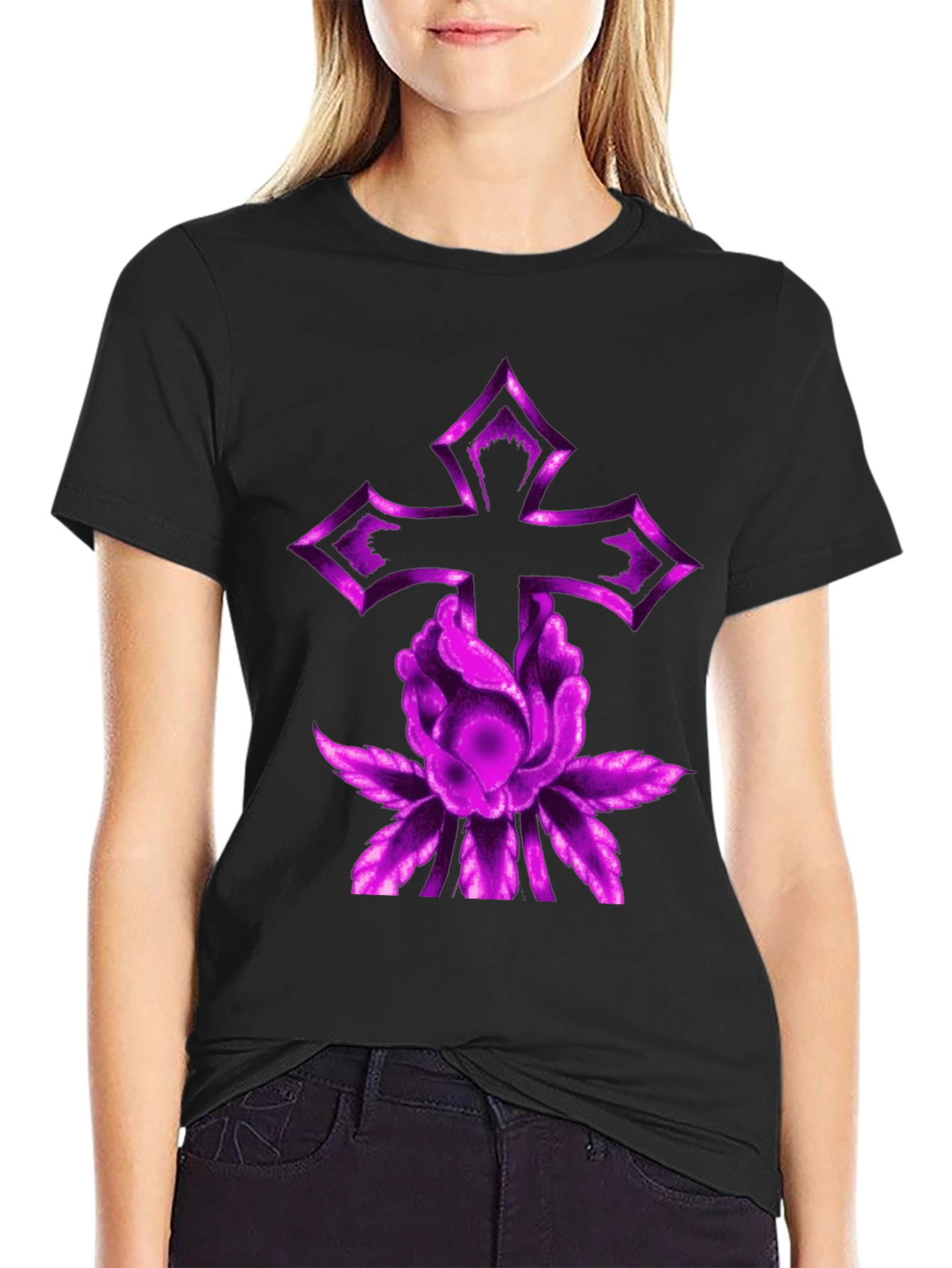 Purple Cross & Flower Graphic Tee