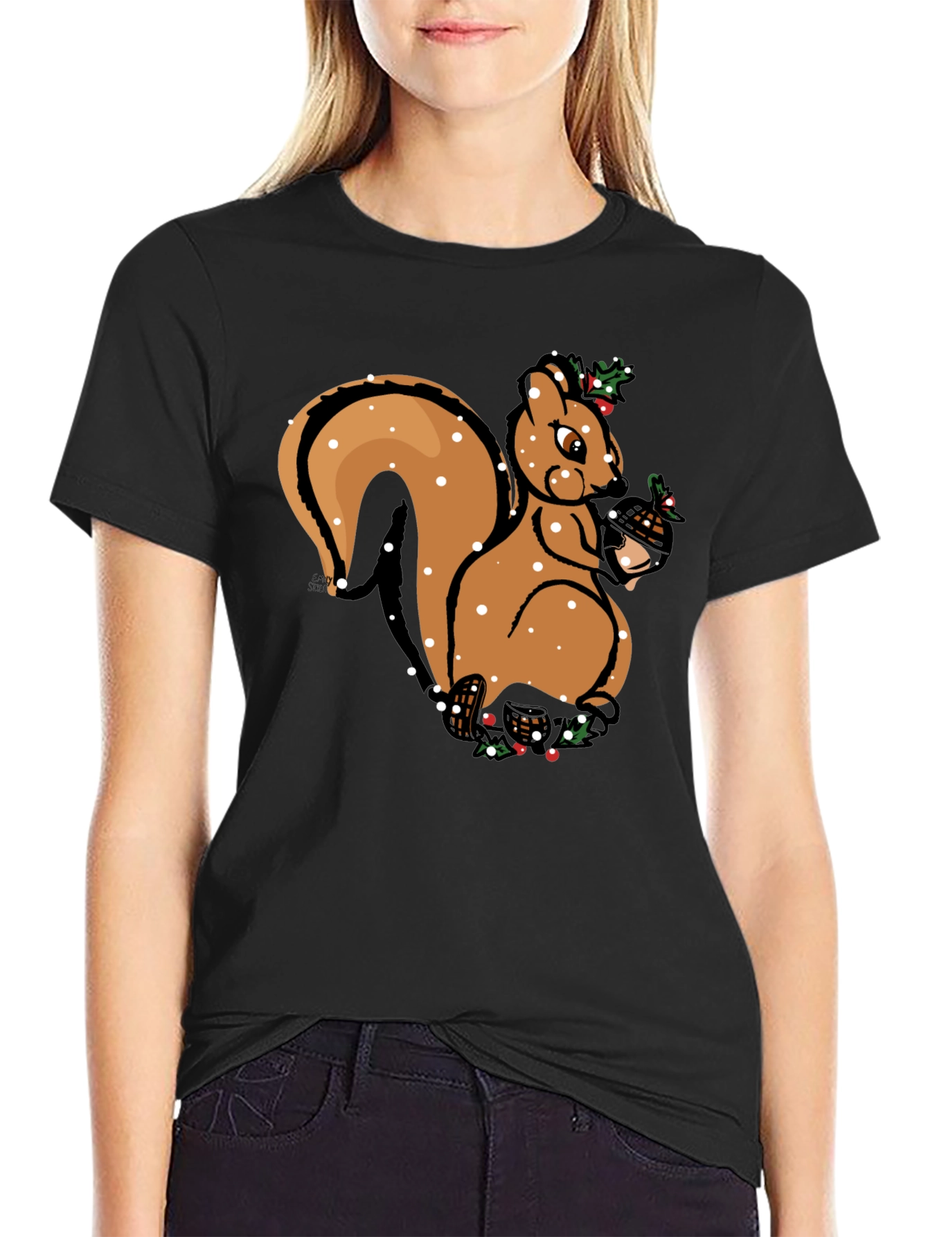 Festive Squirrel Graphic Tee - Holiday Season Apparel