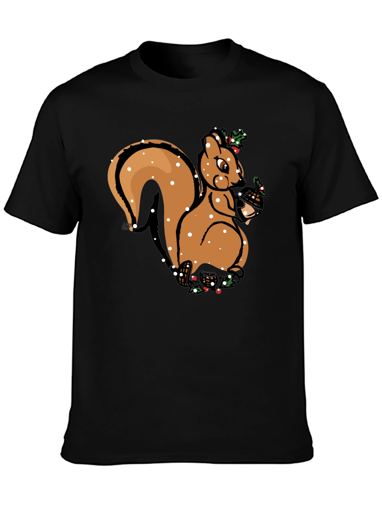 Festive Squirrel Graphic Tee - Holiday Season Apparel