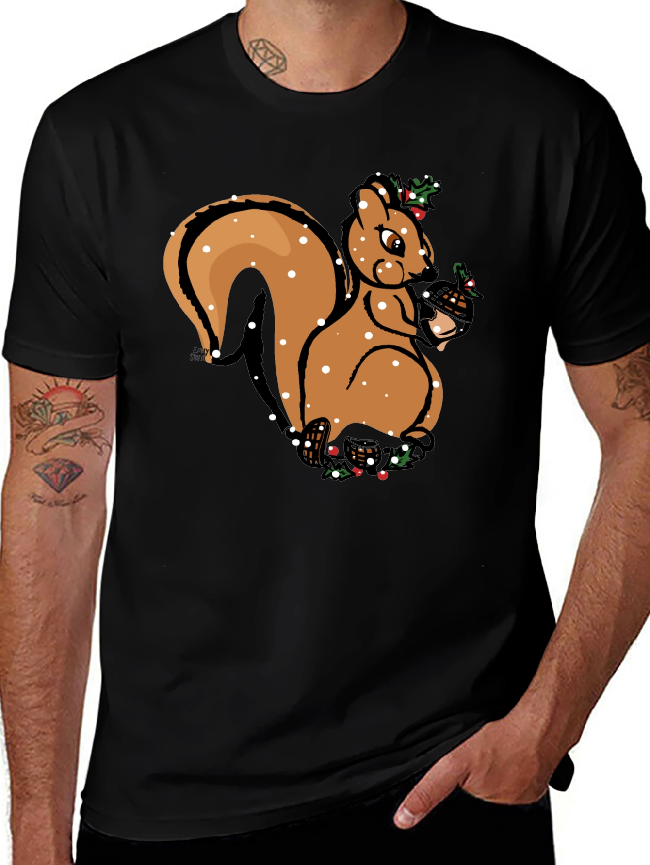 Festive Squirrel Graphic Tee - Holiday Season Apparel