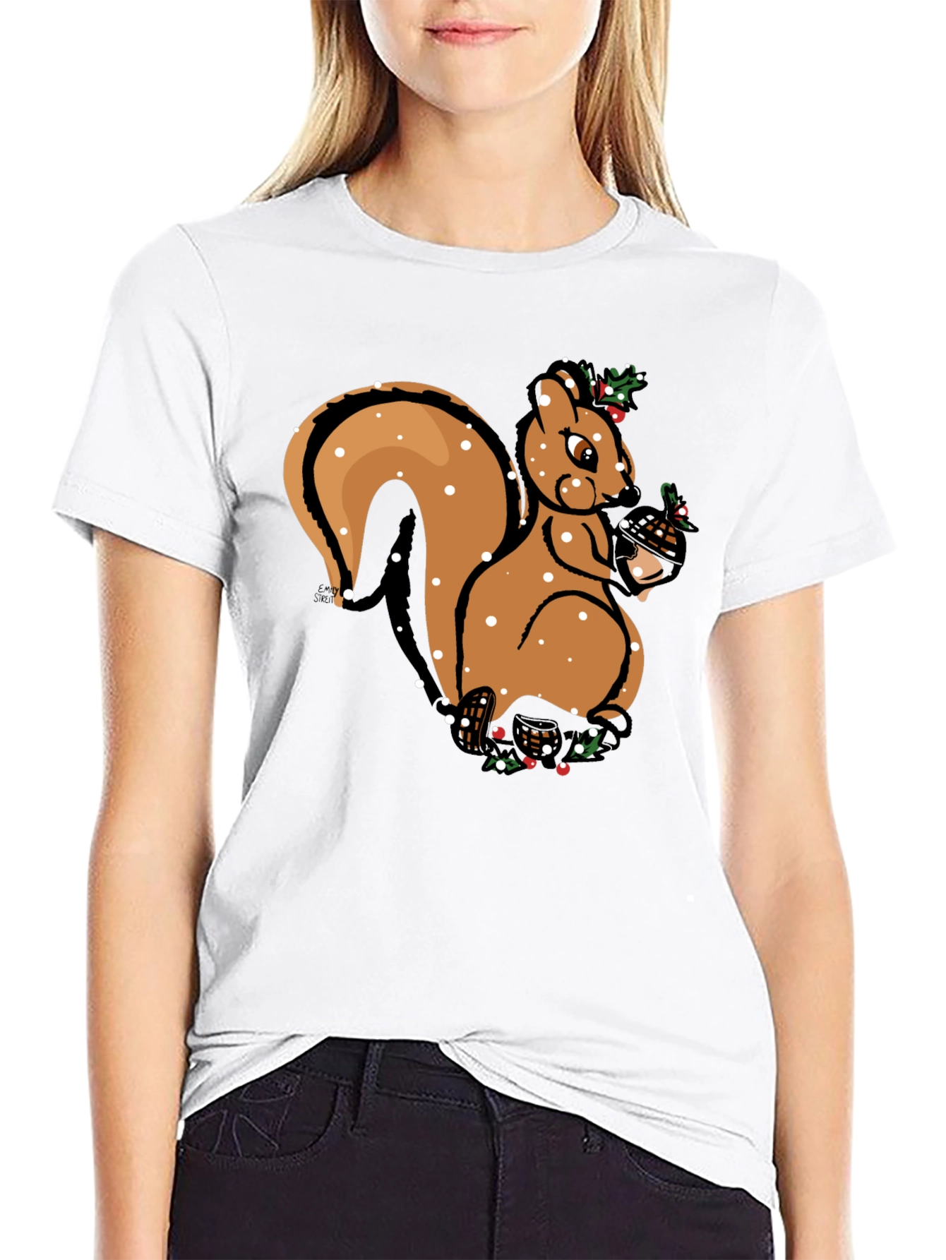 Festive Squirrel Graphic Tee - Holiday Season Apparel