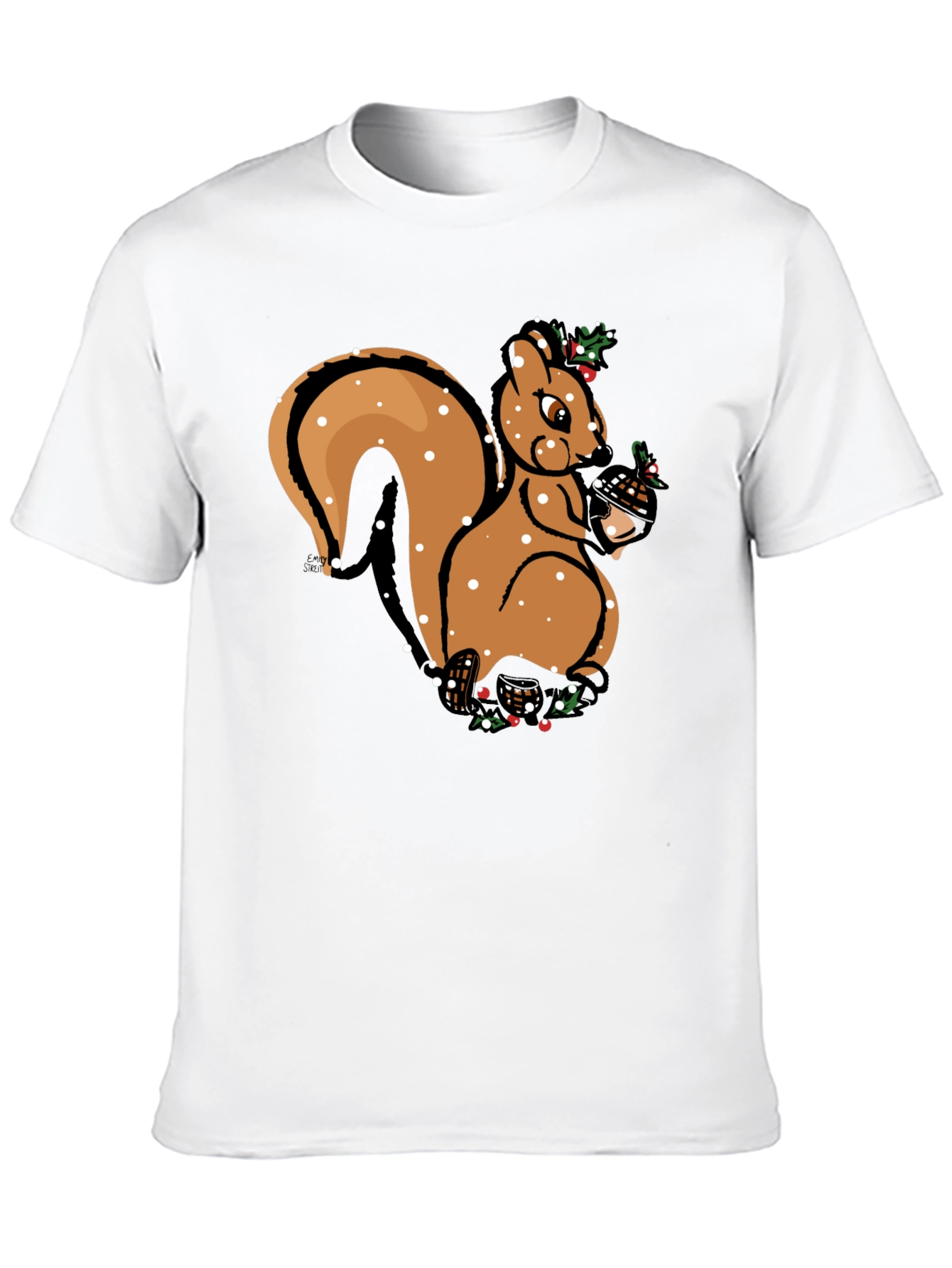 Festive Squirrel Graphic Tee - Holiday Season Apparel
