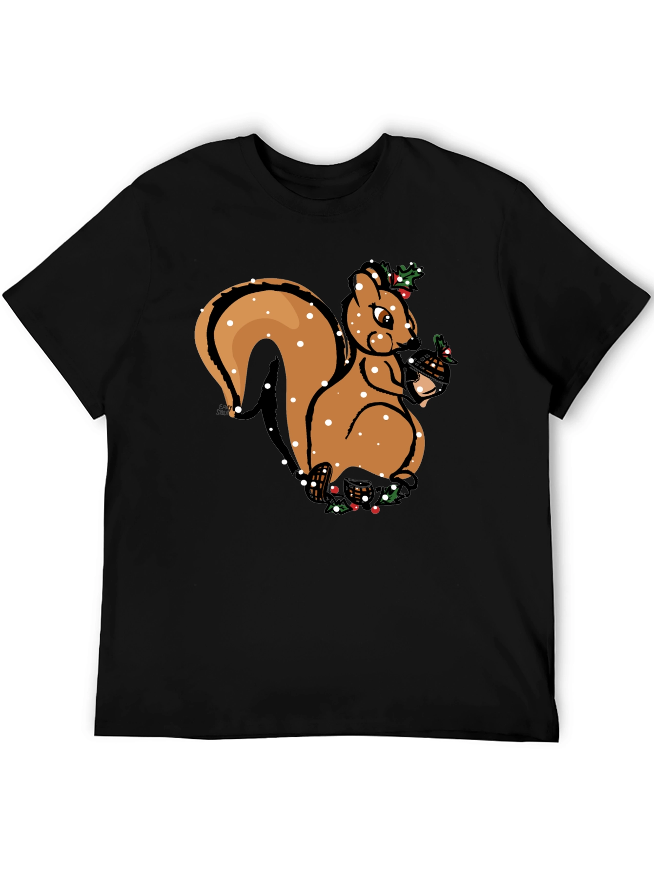 Festive Squirrel Graphic Tee - Holiday Season Apparel