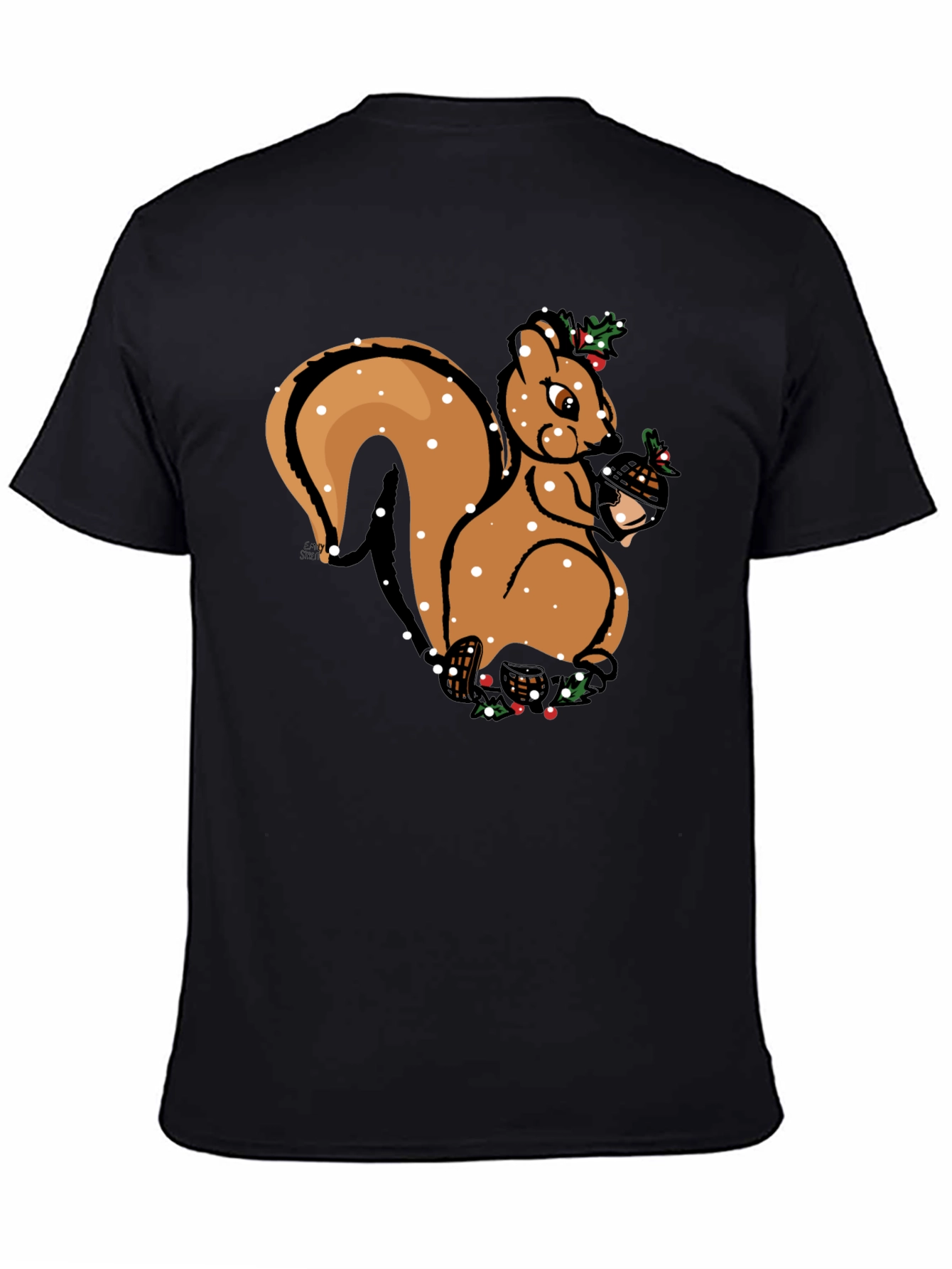 Festive Squirrel Graphic Tee - Holiday Season Apparel