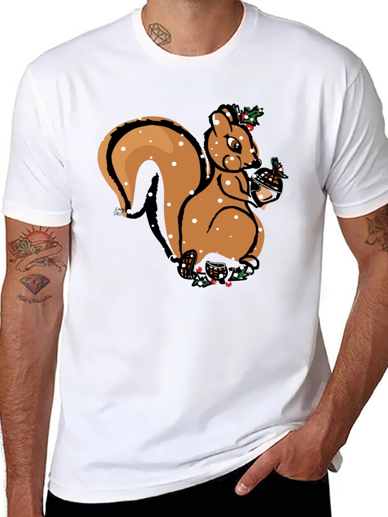 Festive Squirrel Graphic Tee - Holiday Season Apparel
