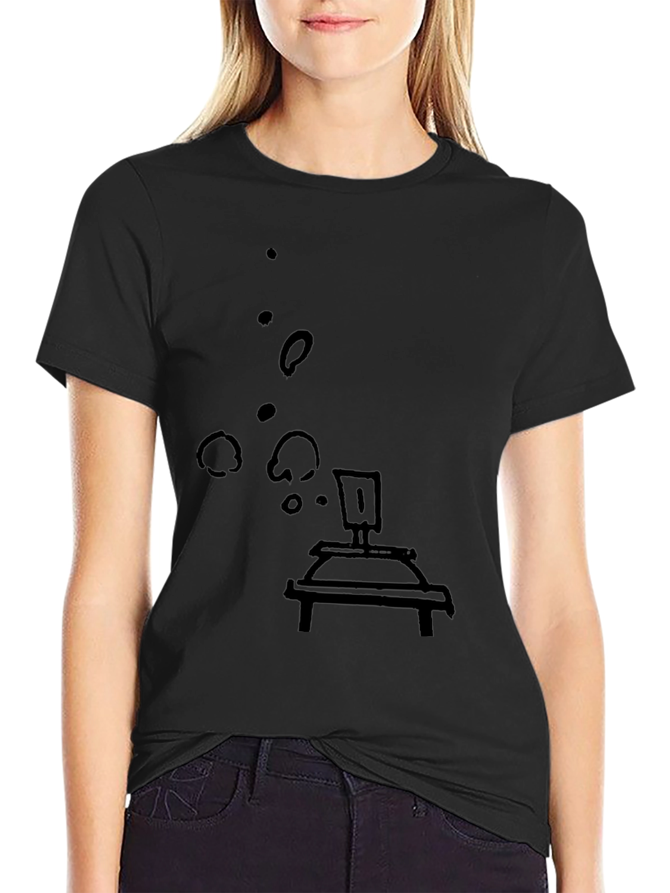 Black Tee with Artistic Bubbling Lab Still Life Print