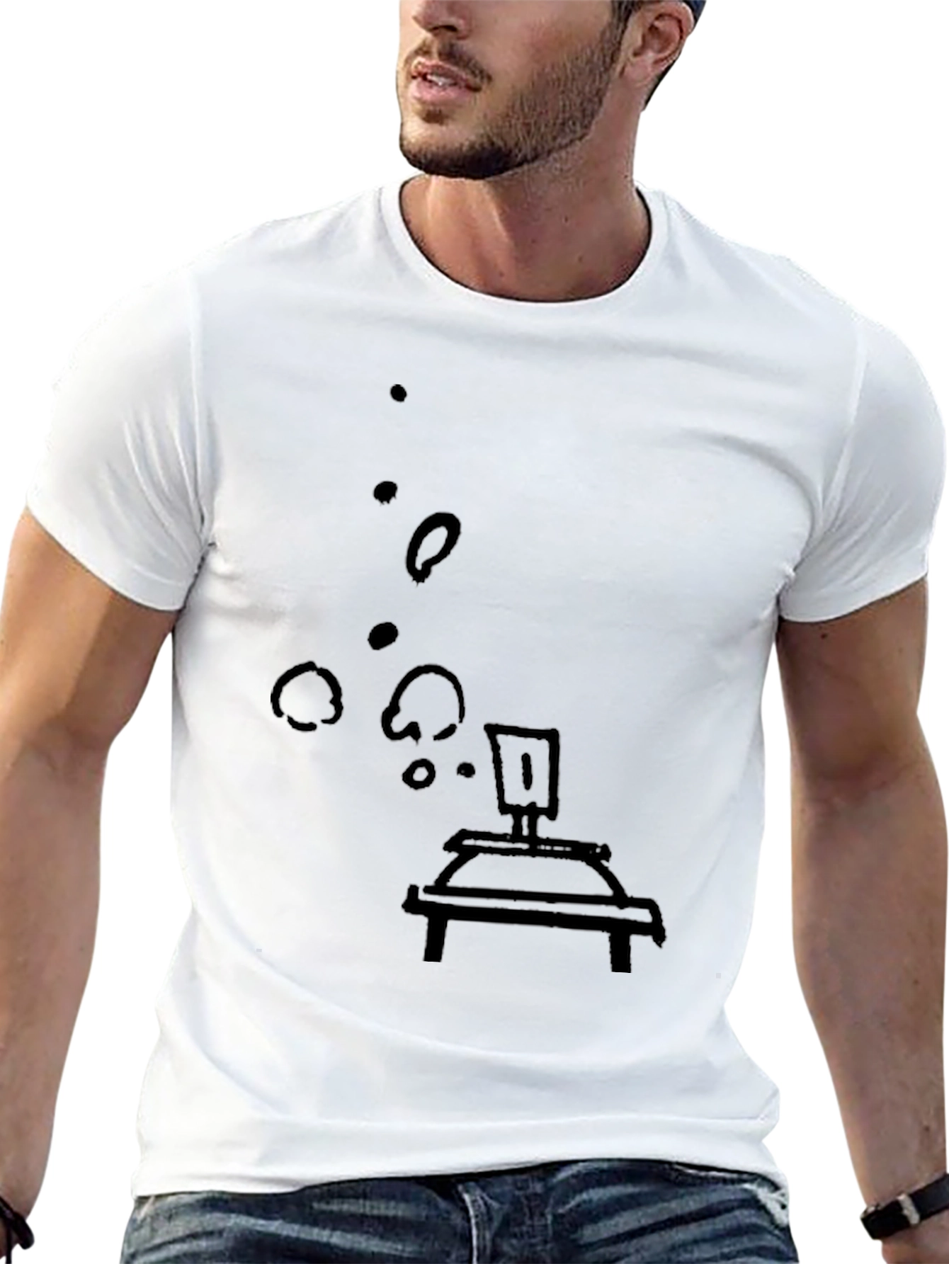 Black Tee with Artistic Bubbling Lab Still Life Print