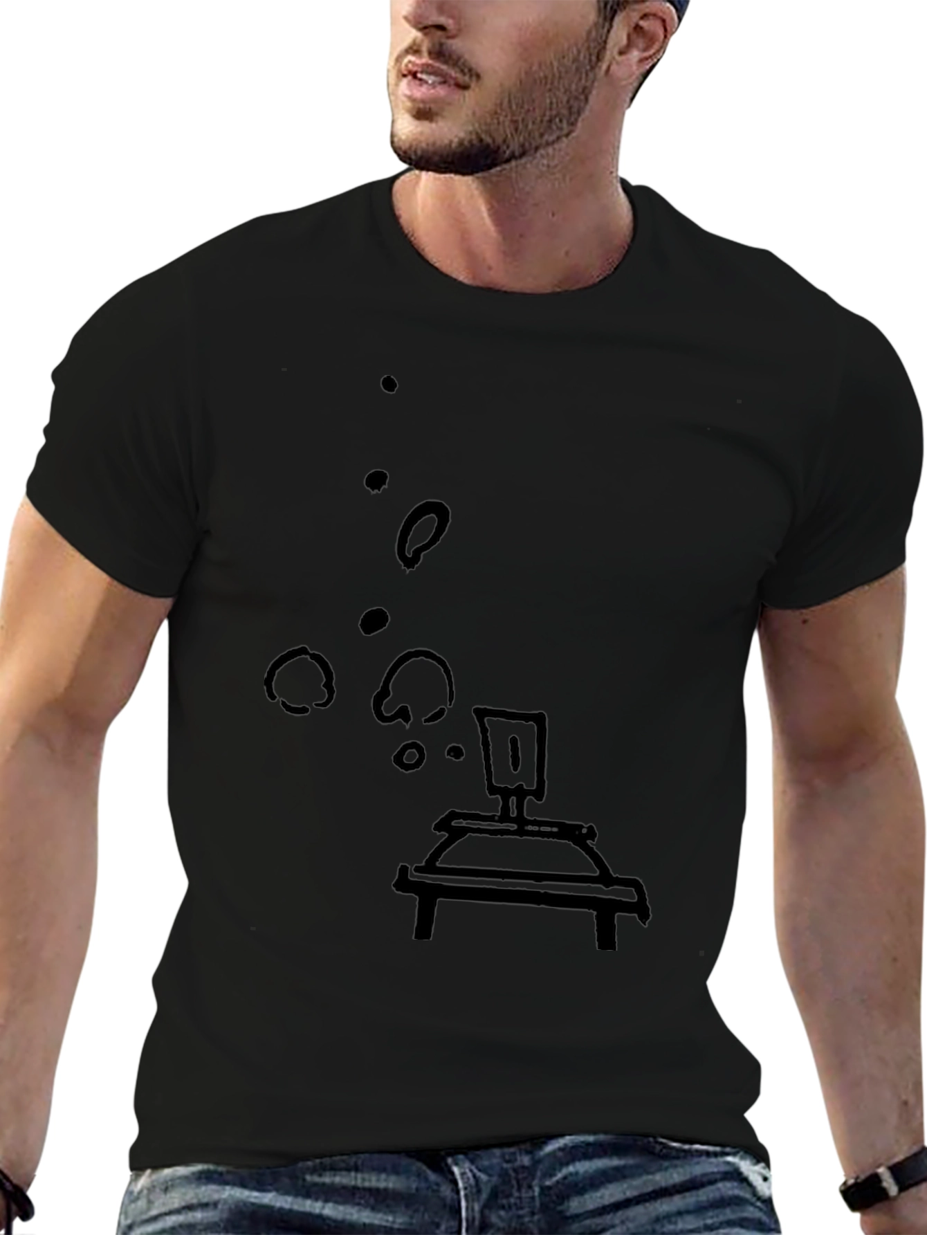 Black Tee with Artistic Bubbling Lab Still Life Print