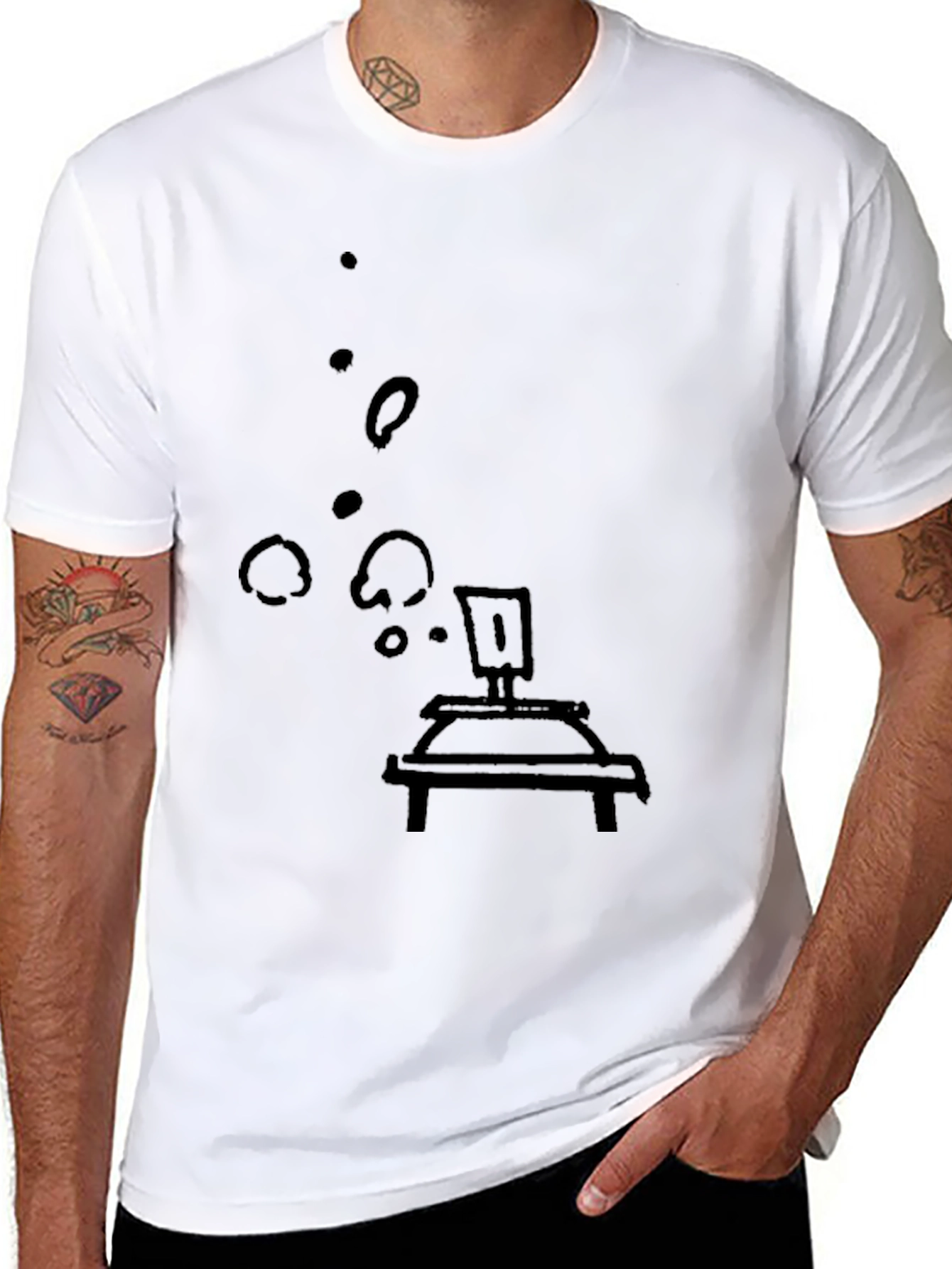 Black Tee with Artistic Bubbling Lab Still Life Print