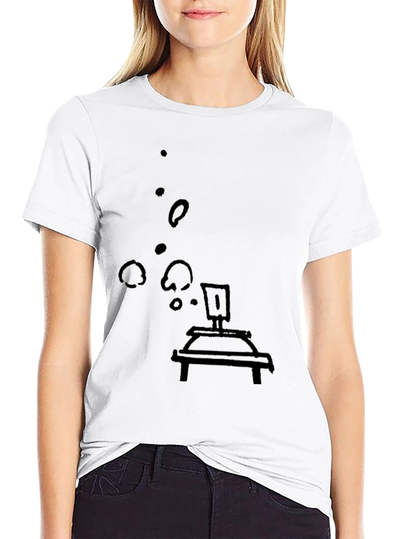 Black Tee with Artistic Bubbling Lab Still Life Print