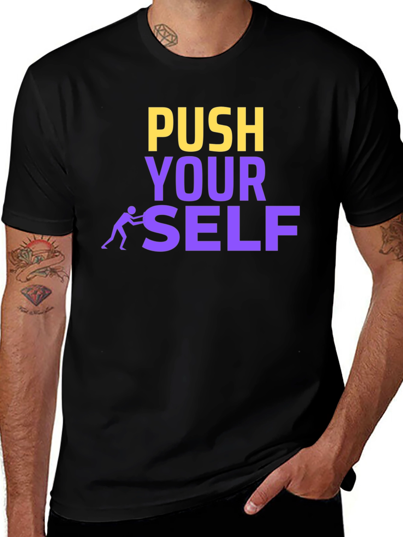 Push Yourself Motivational Black T-Shirt