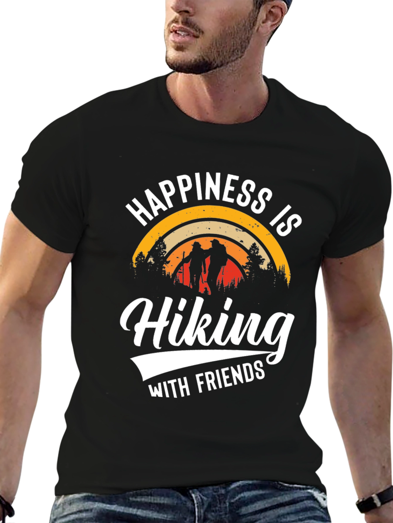 Happiness is Hiking with Friends Black T-Shirt