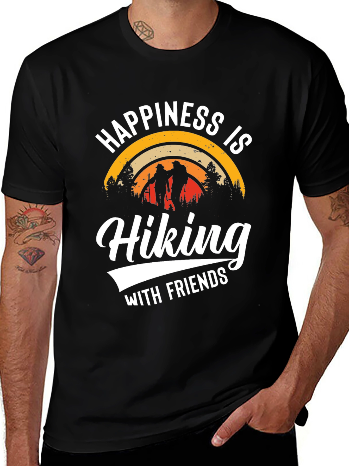 Happiness is Hiking with Friends Black T-Shirt