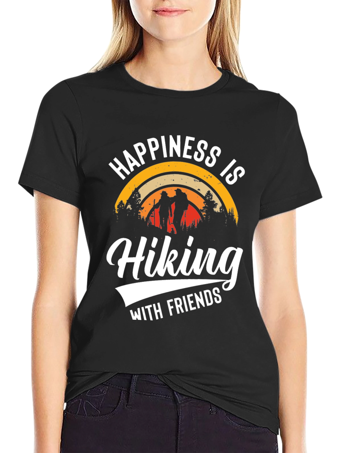 Happiness is Hiking with Friends Black T-Shirt