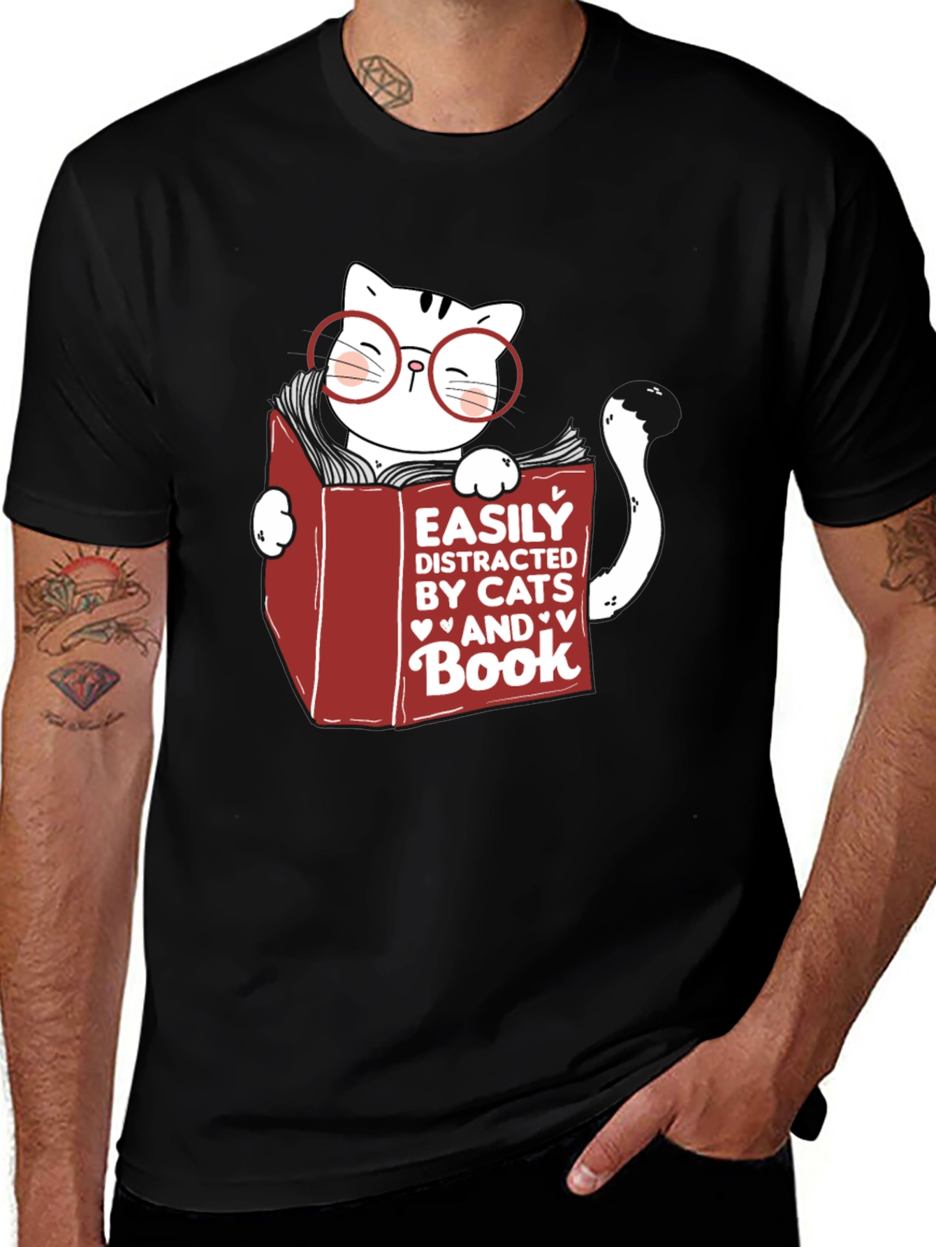 Easily Distracted by Cats and Books T-Shirt