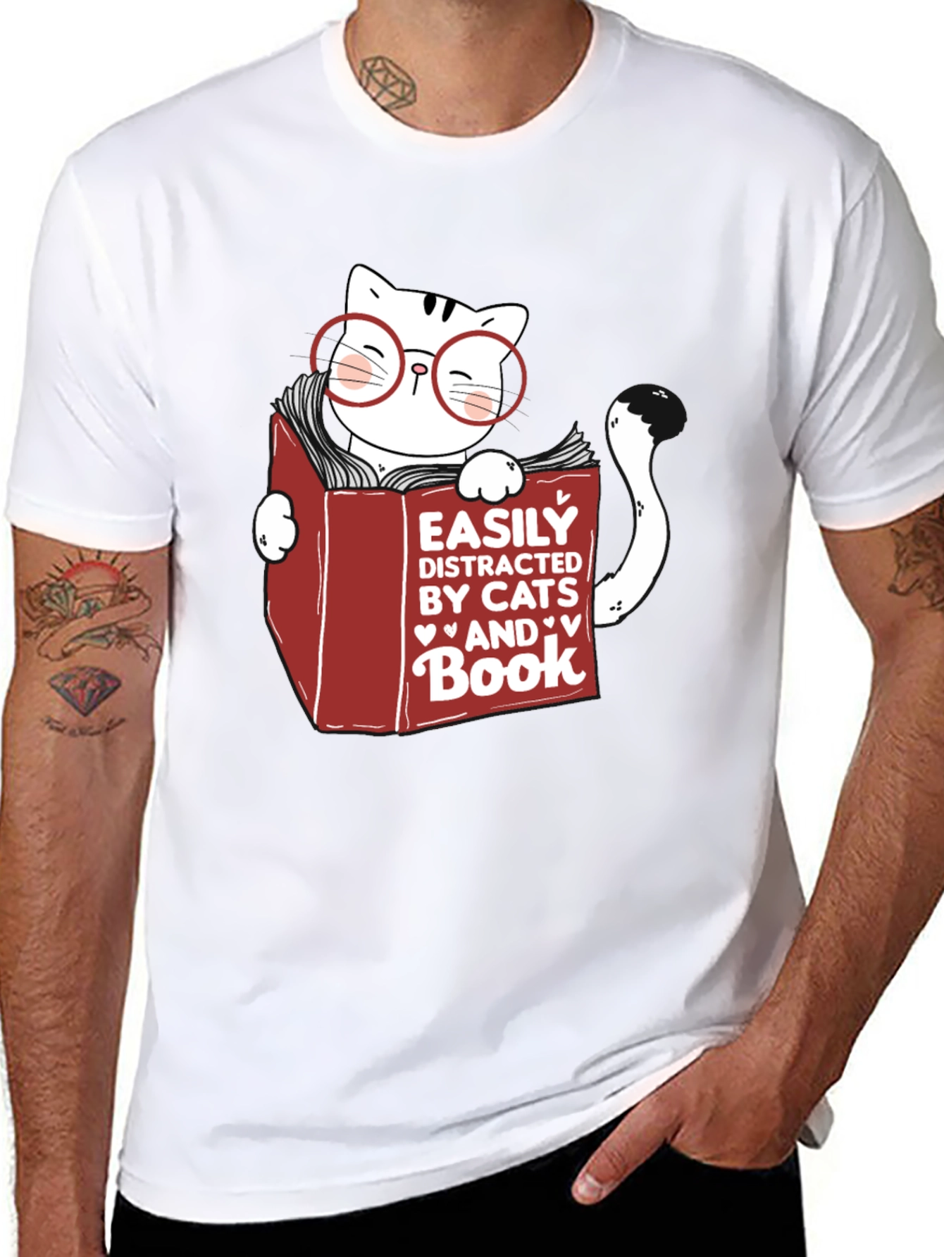 Easily Distracted by Cats and Books T-Shirt