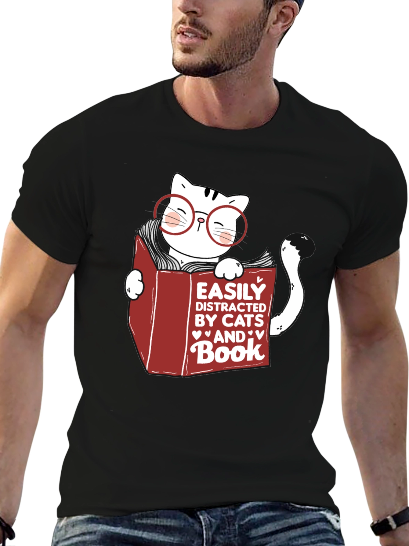 Easily Distracted by Cats and Books T-Shirt