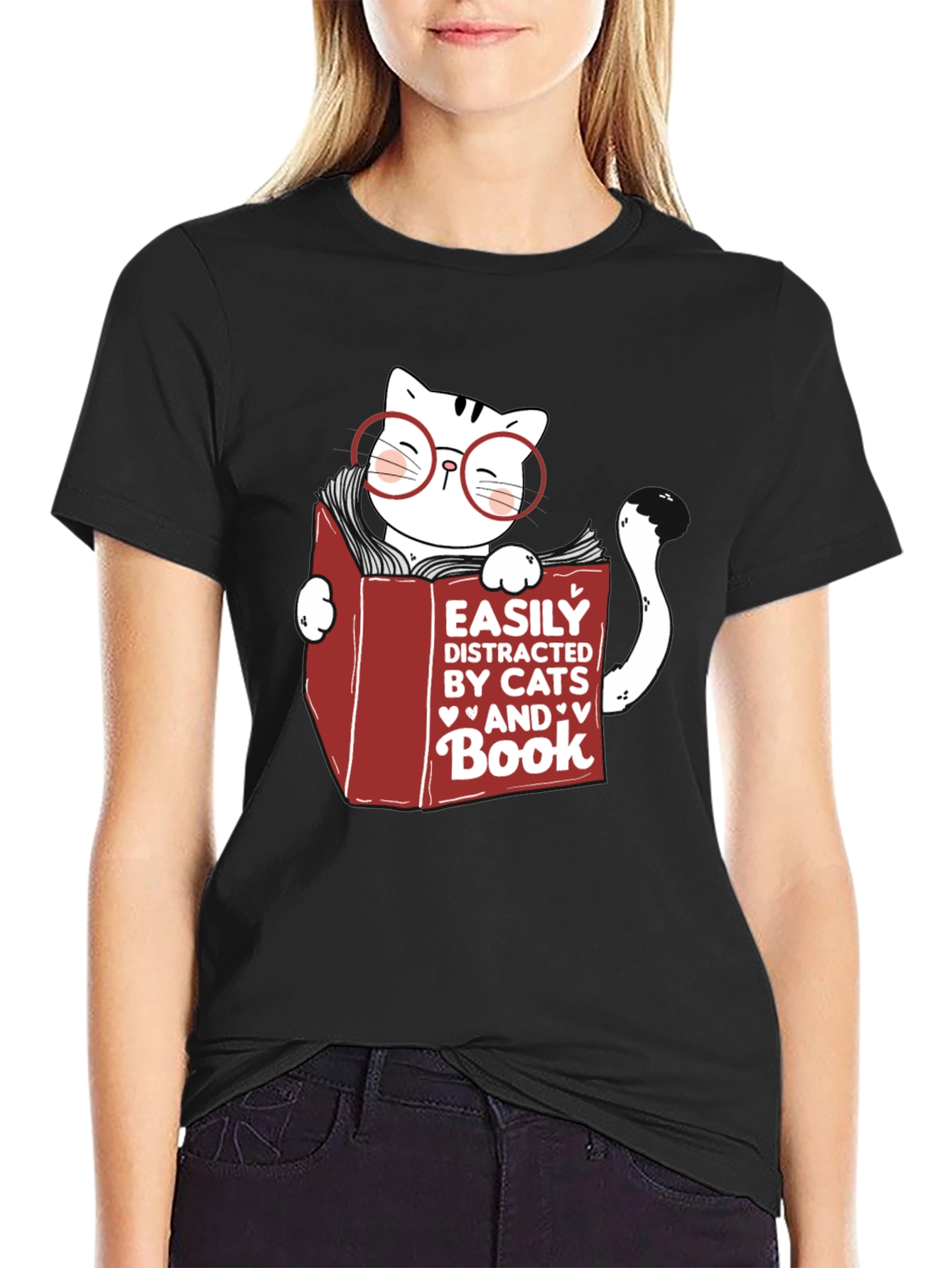 Easily Distracted by Cats and Books T-Shirt