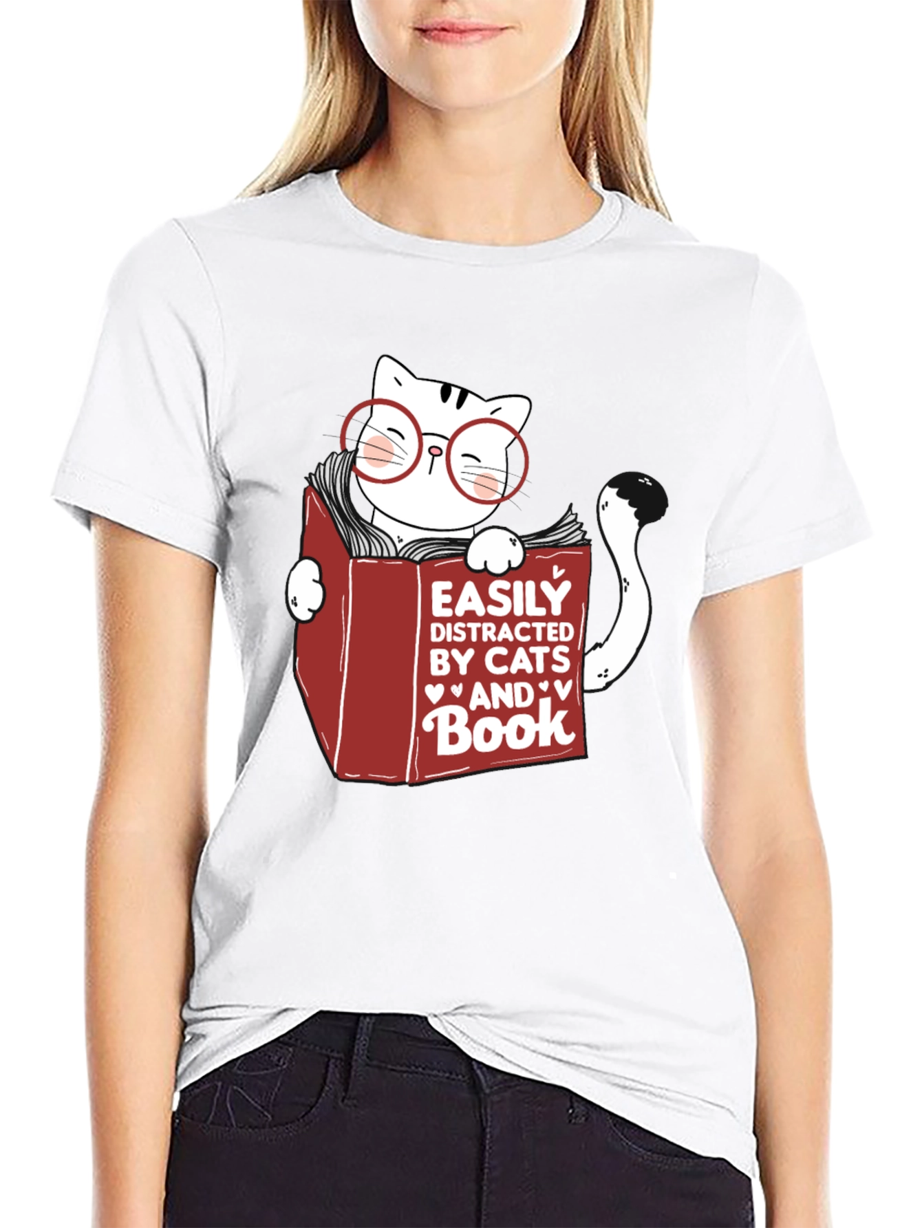 Easily Distracted by Cats and Books T-Shirt