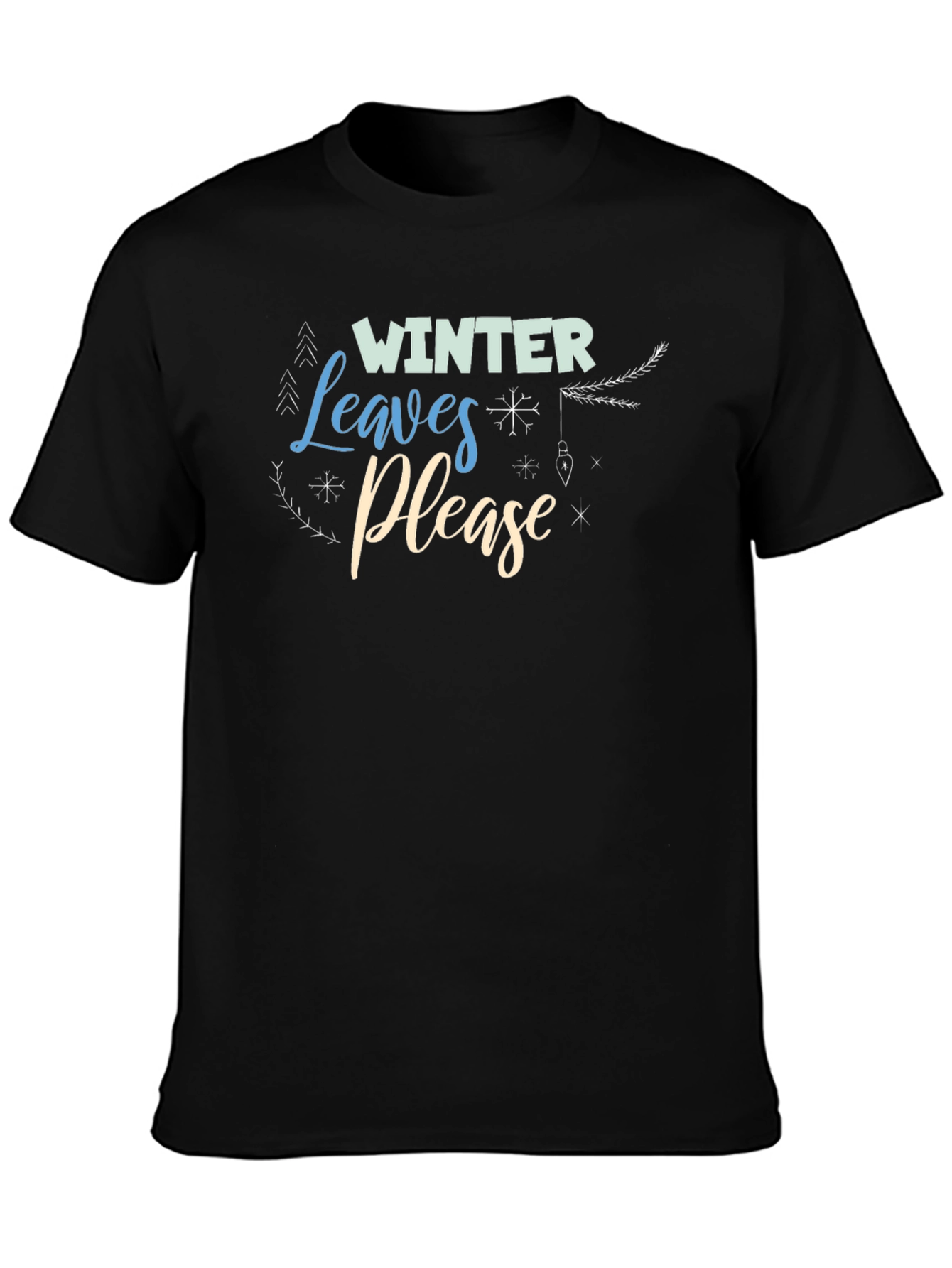 Winter Leaves Please Black Graphic Tee