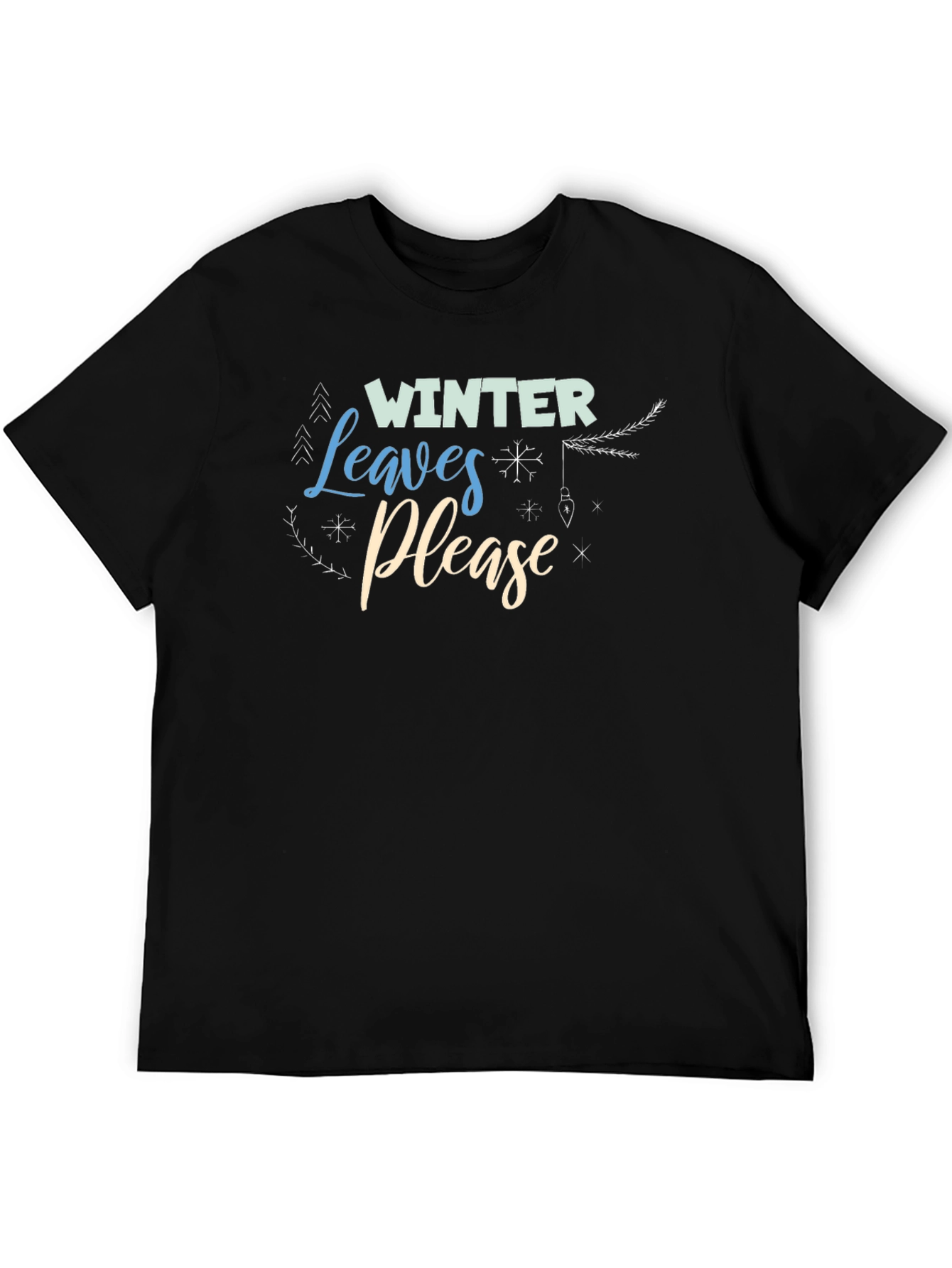 Winter Leaves Please Black Graphic Tee