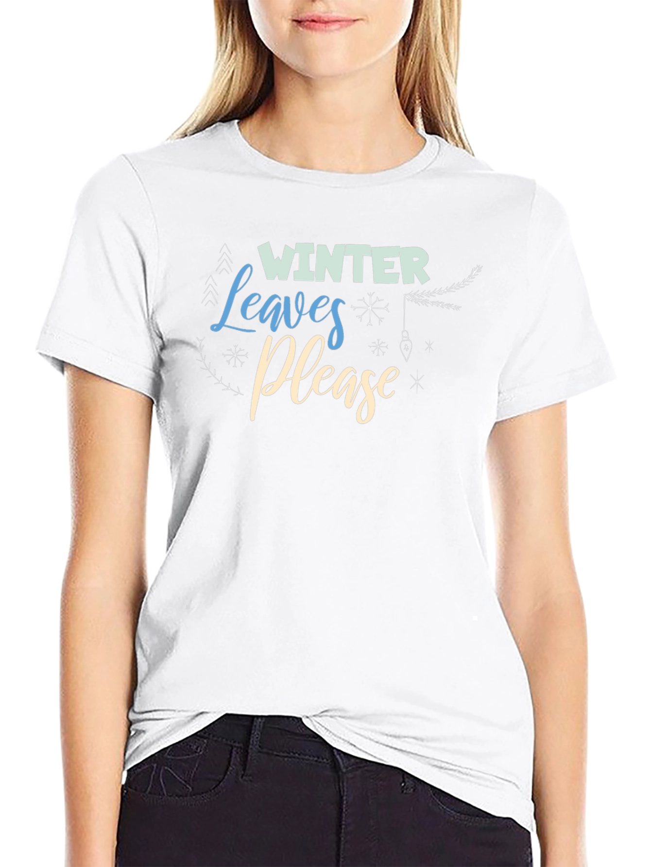Winter Leaves Please Black Graphic Tee