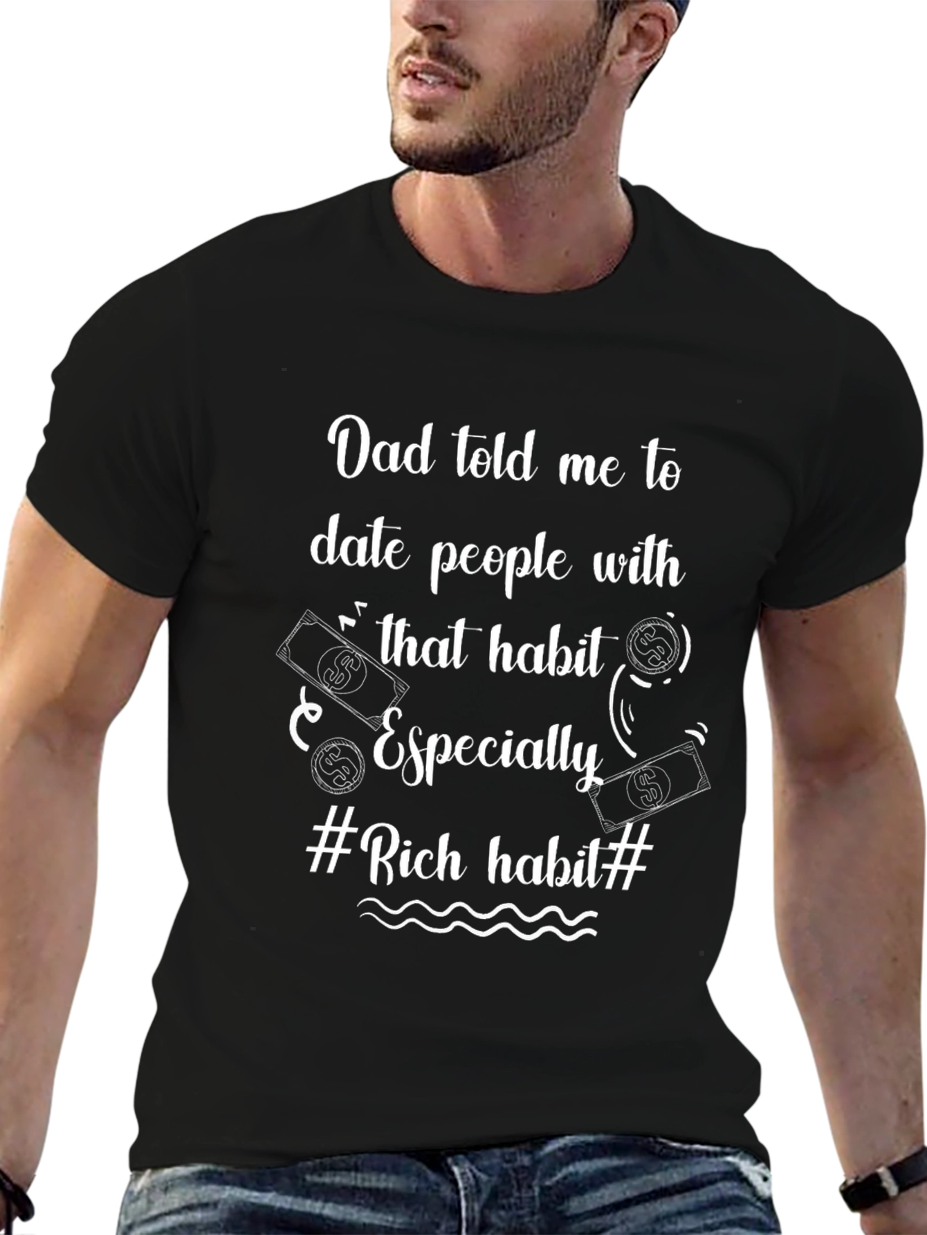 Rich Habit Dad Joke Black T-Shirt
