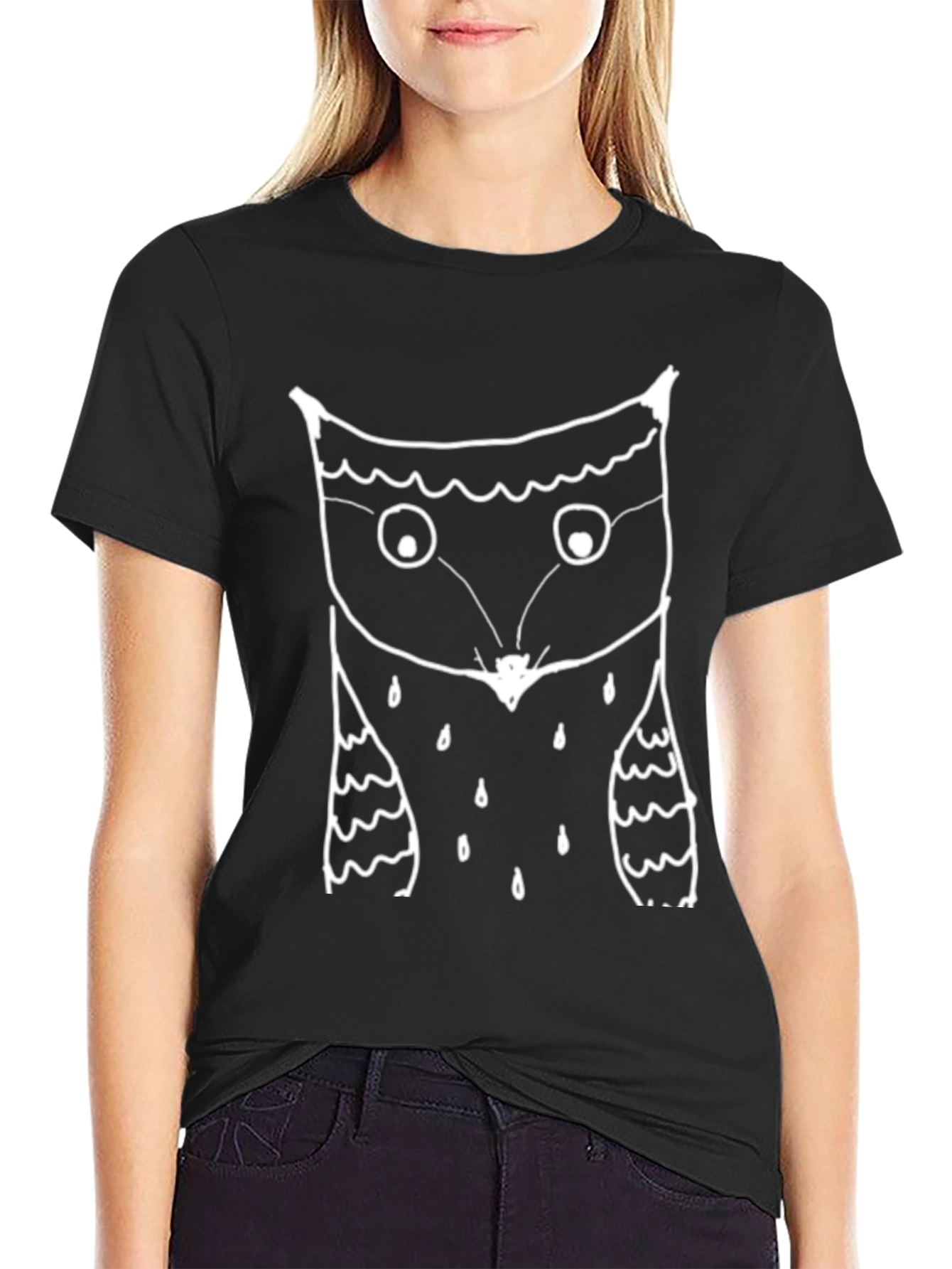 Mens Black T-Shirt with Owl Graphic